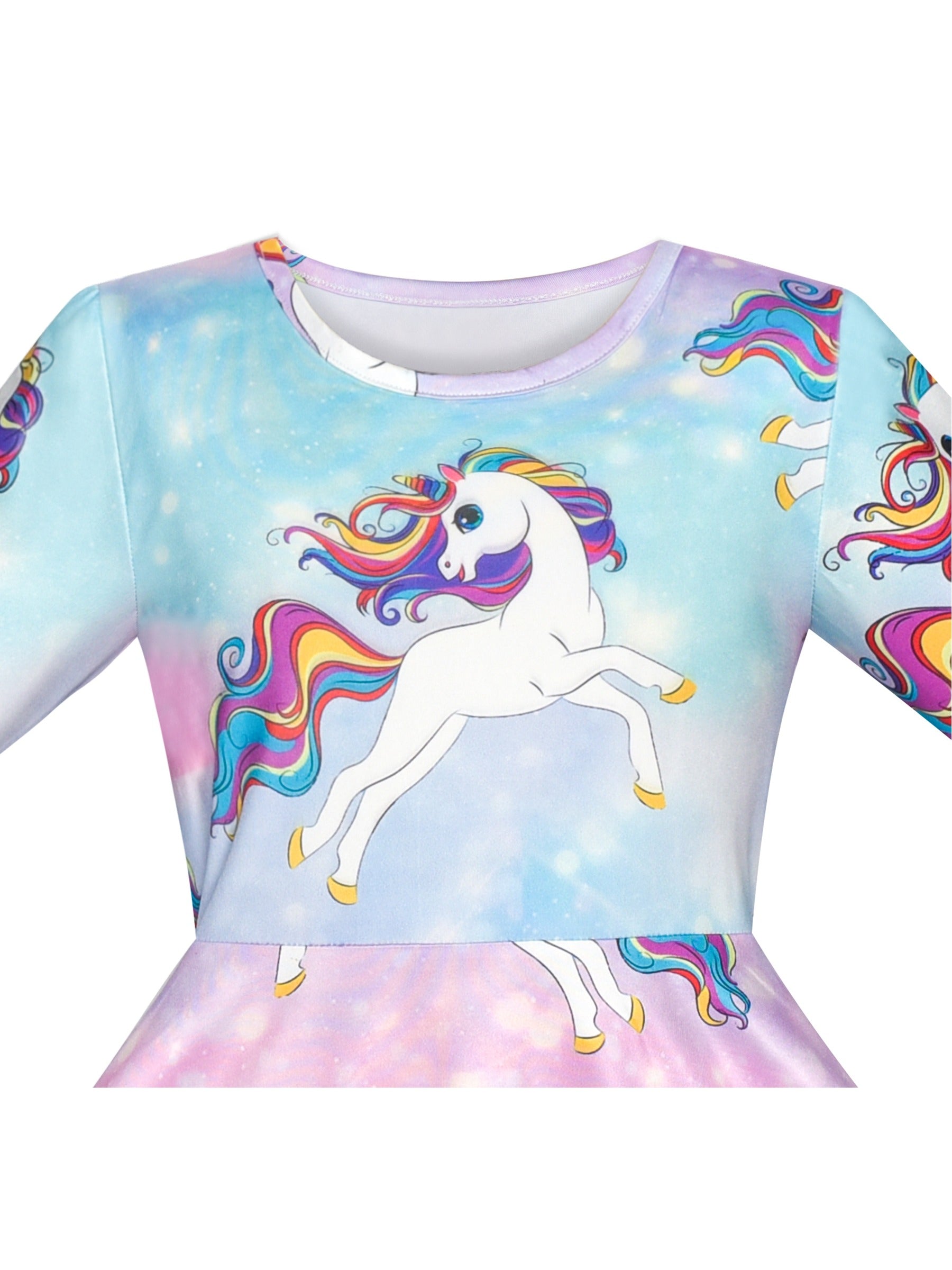 Girls Dress Unicorn Rainbow Casual Long Sleeve Blue