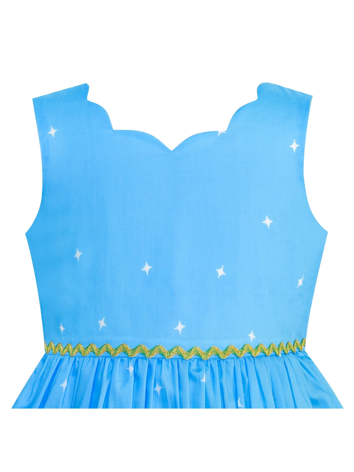 Girls Dress Embroidered Sash Blooming Flower Painting Style Blue - Blue Unicorn