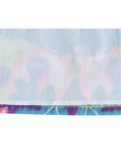 Girls Dress Embroidered Sash Blooming Flower Painting Style Blue - Blue Unicorn