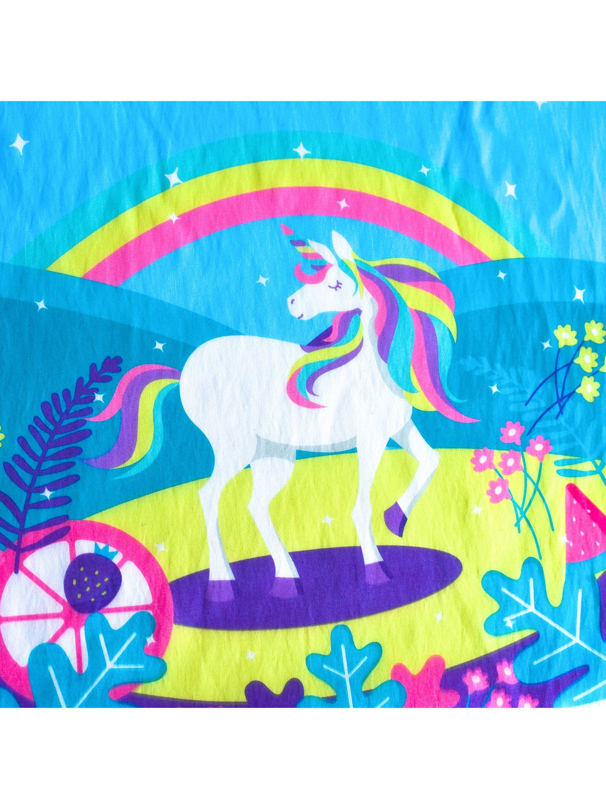 Girls Dress Embroidered Sash Blooming Flower Painting Style Blue - Blue Unicorn