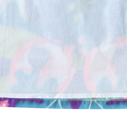 Girls Dress Embroidered Sash Blooming Flower Painting Style Blue - Pink Unicorn