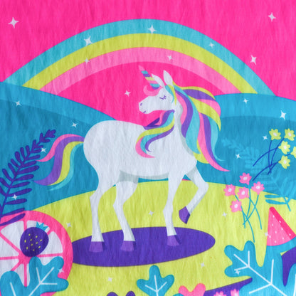 Girls Dress Embroidered Sash Blooming Flower Painting Style Blue - Pink Unicorn