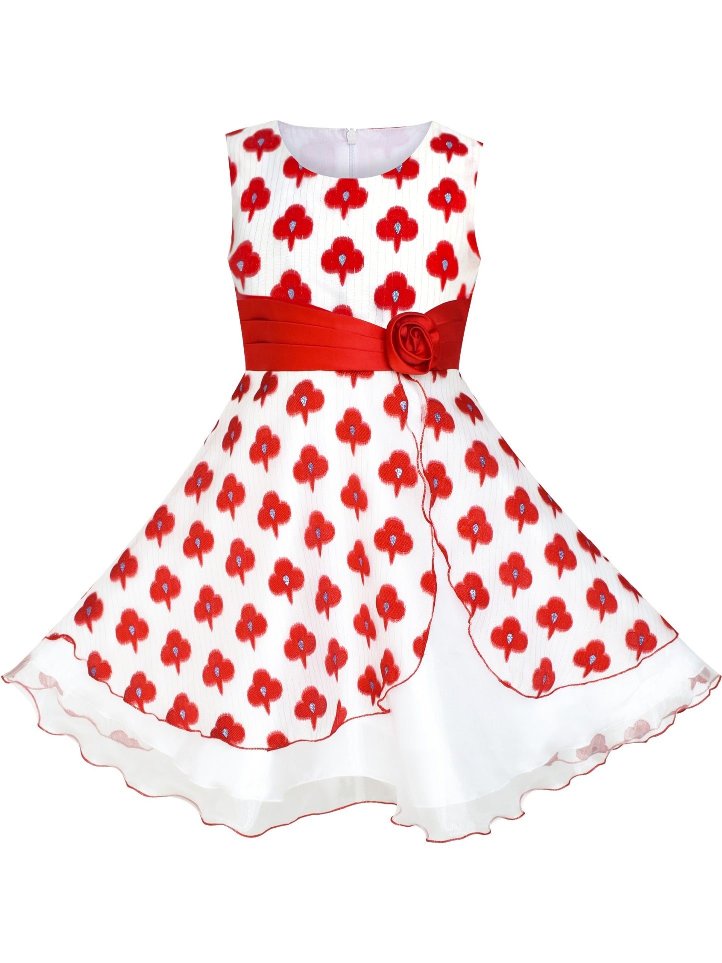 Girls Dress Wedding Gown Tulle Flower Ball With Lace Blue Red