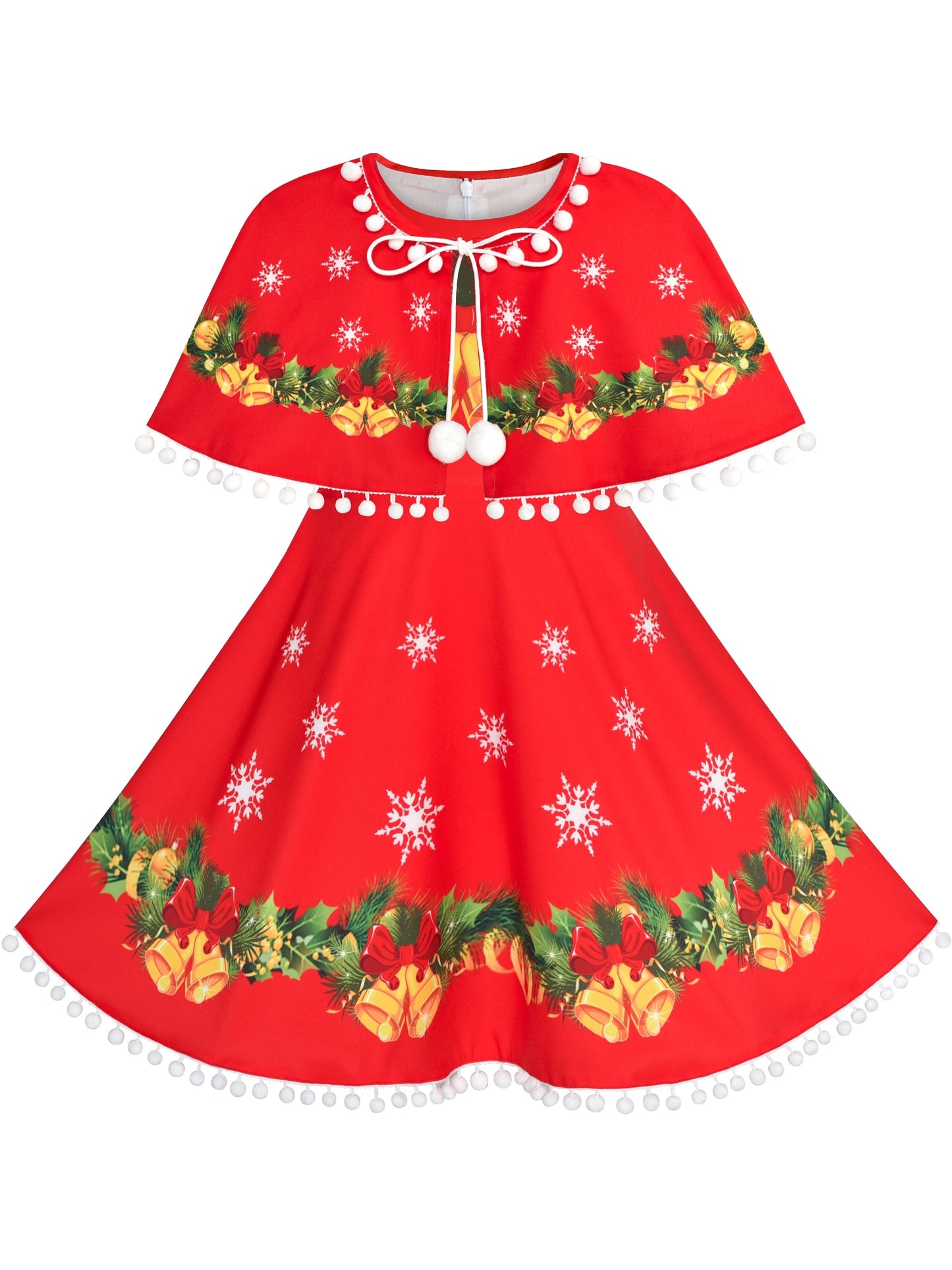 Girls Dress Red Cape Cloak Christmas New Year Holiday Party Red