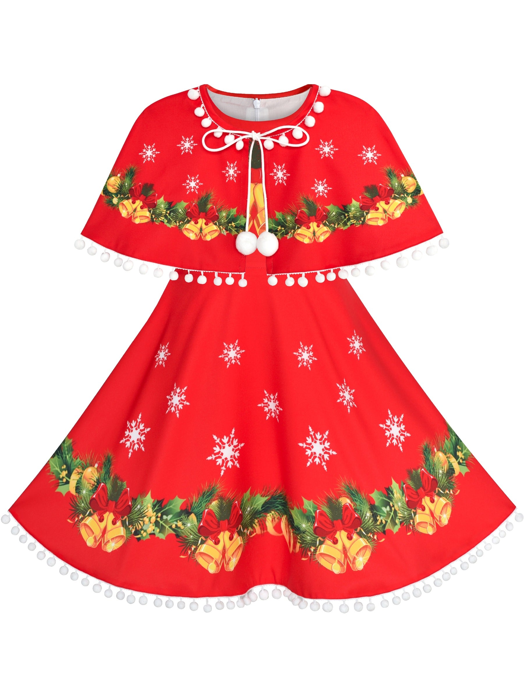 Girls Dress Red Cape Cloak Christmas New Year Holiday Party Red