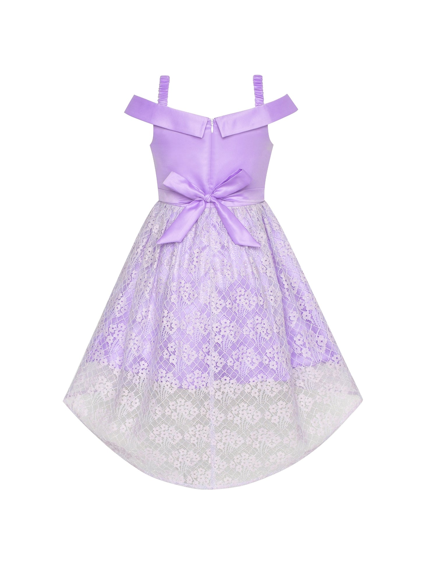 Girls Dress Cold Shoulder Sleeveless Lace Flower Ruffle Purple