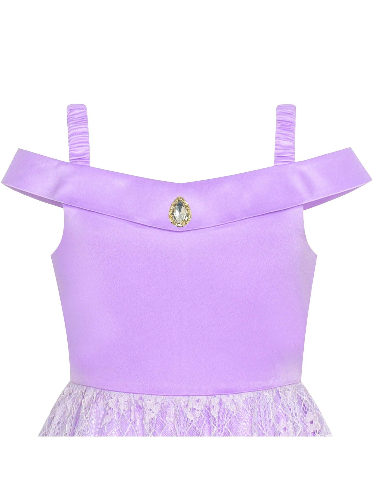 Girls Dress Cold Shoulder Sleeveless Lace Flower Ruffle Purple
