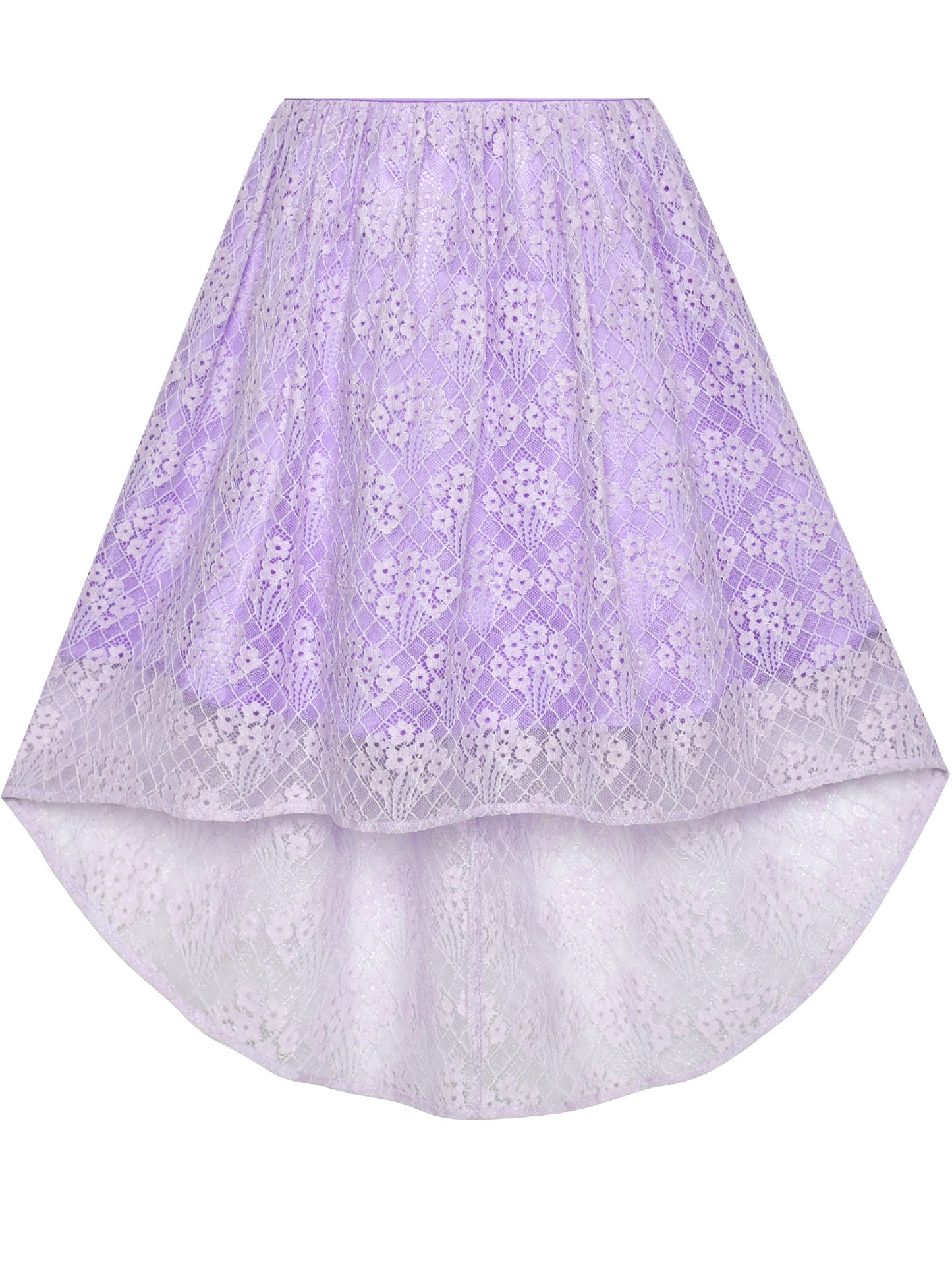 Girls Dress Cold Shoulder Sleeveless Lace Flower Ruffle Purple