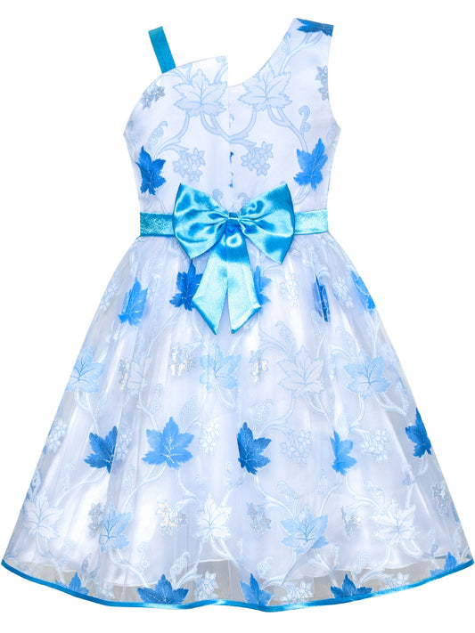 Flower Girls Dress Bow Tie Hi-low Wedding Party Blue