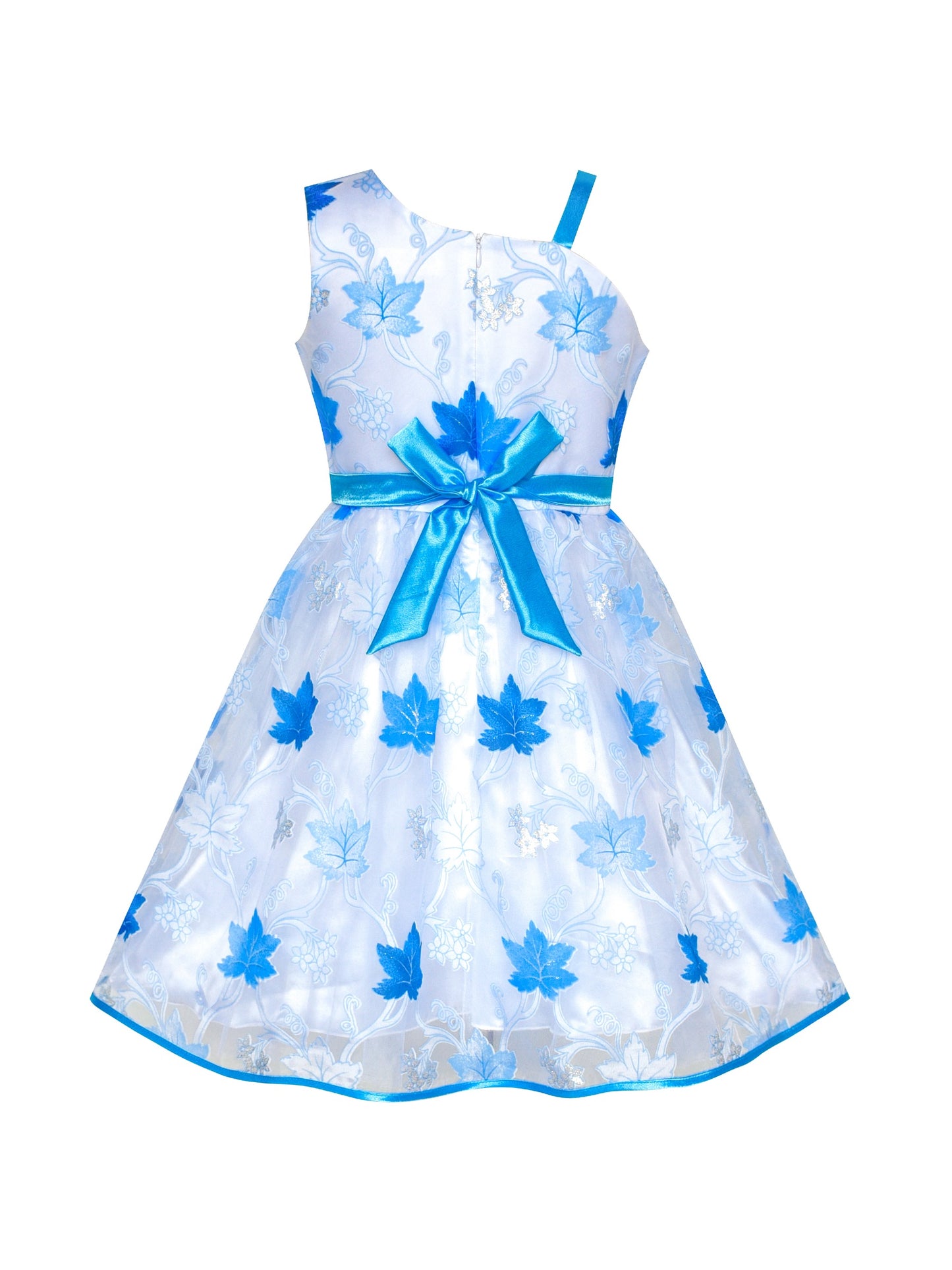 Flower Girls Dress Bow Tie Hi-low Wedding Party Blue
