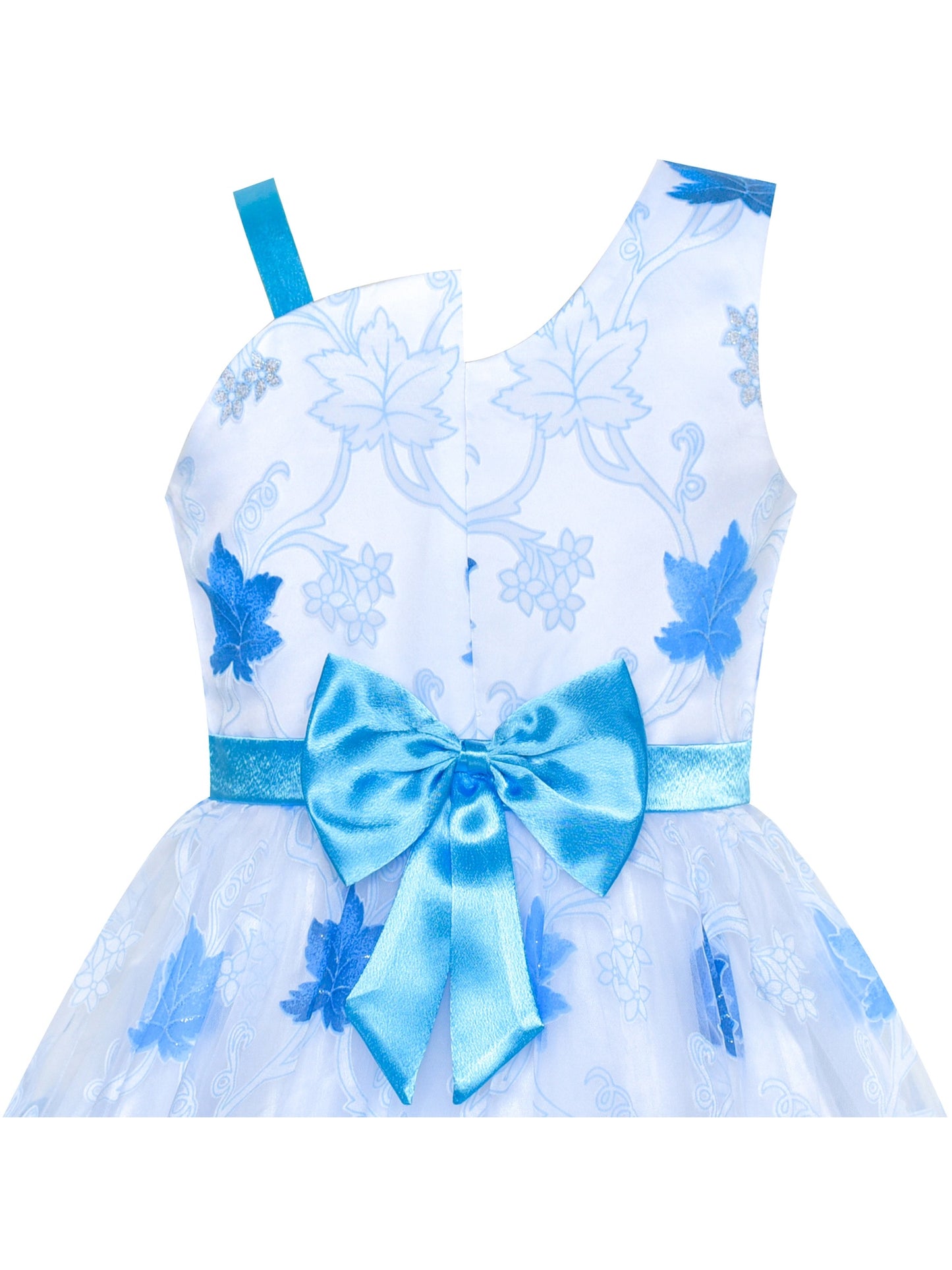 Flower Girls Dress Bow Tie Hi-low Wedding Party Blue
