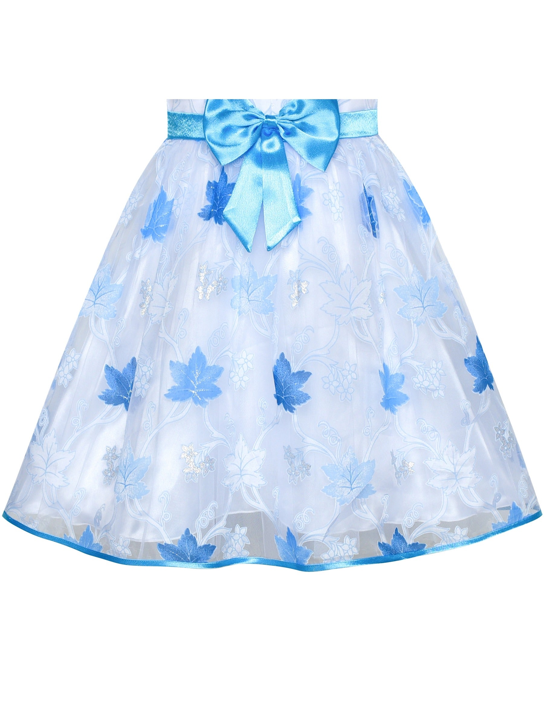 Flower Girls Dress Bow Tie Hi-low Wedding Party Blue