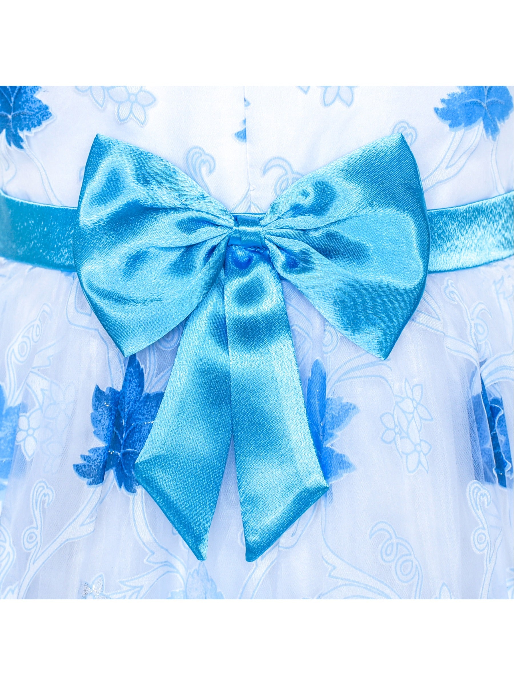 Flower Girls Dress Bow Tie Hi-low Wedding Party Blue