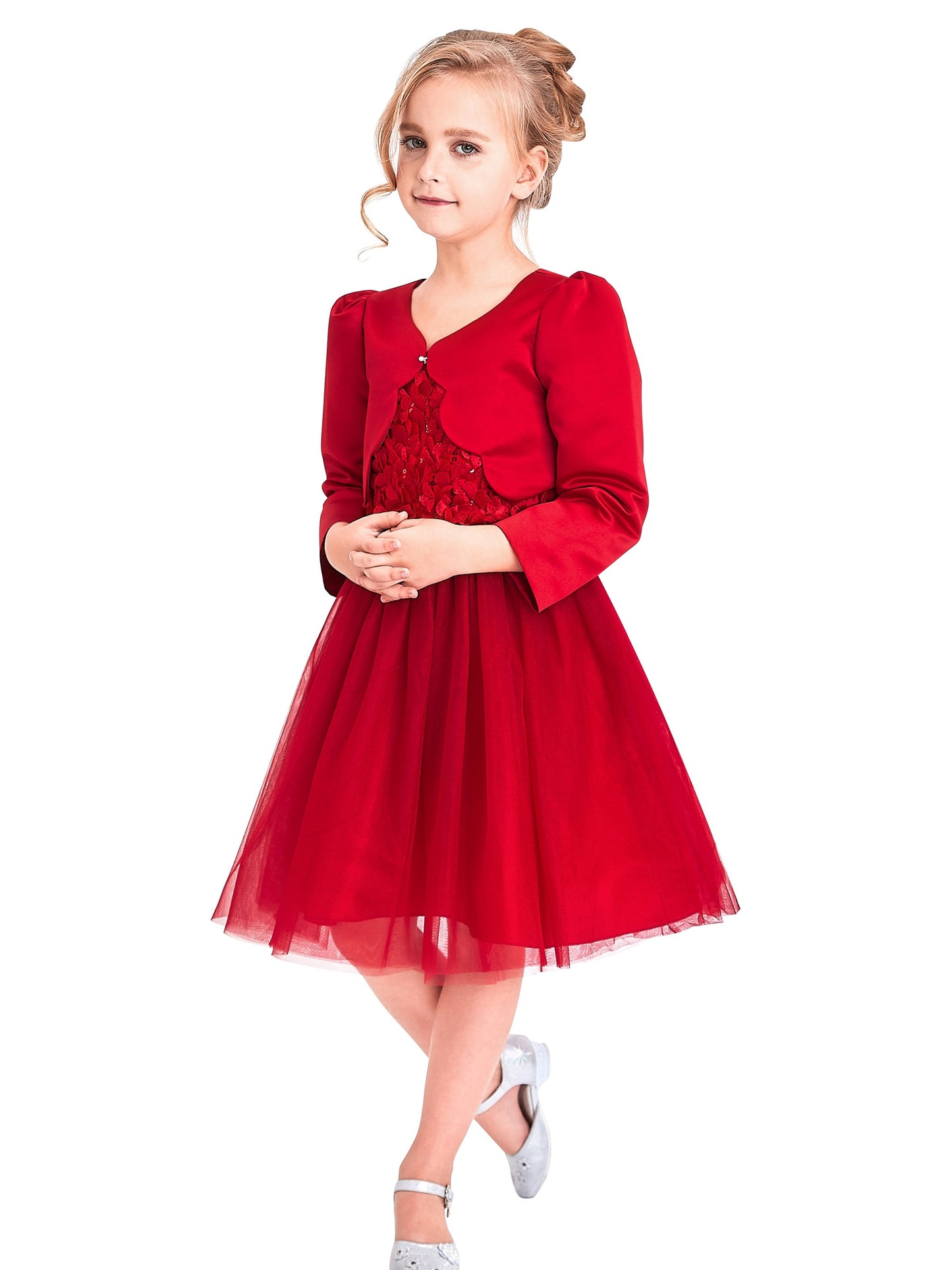Flower Girls Dress Red Long Sleeve Shrug Bolero Red