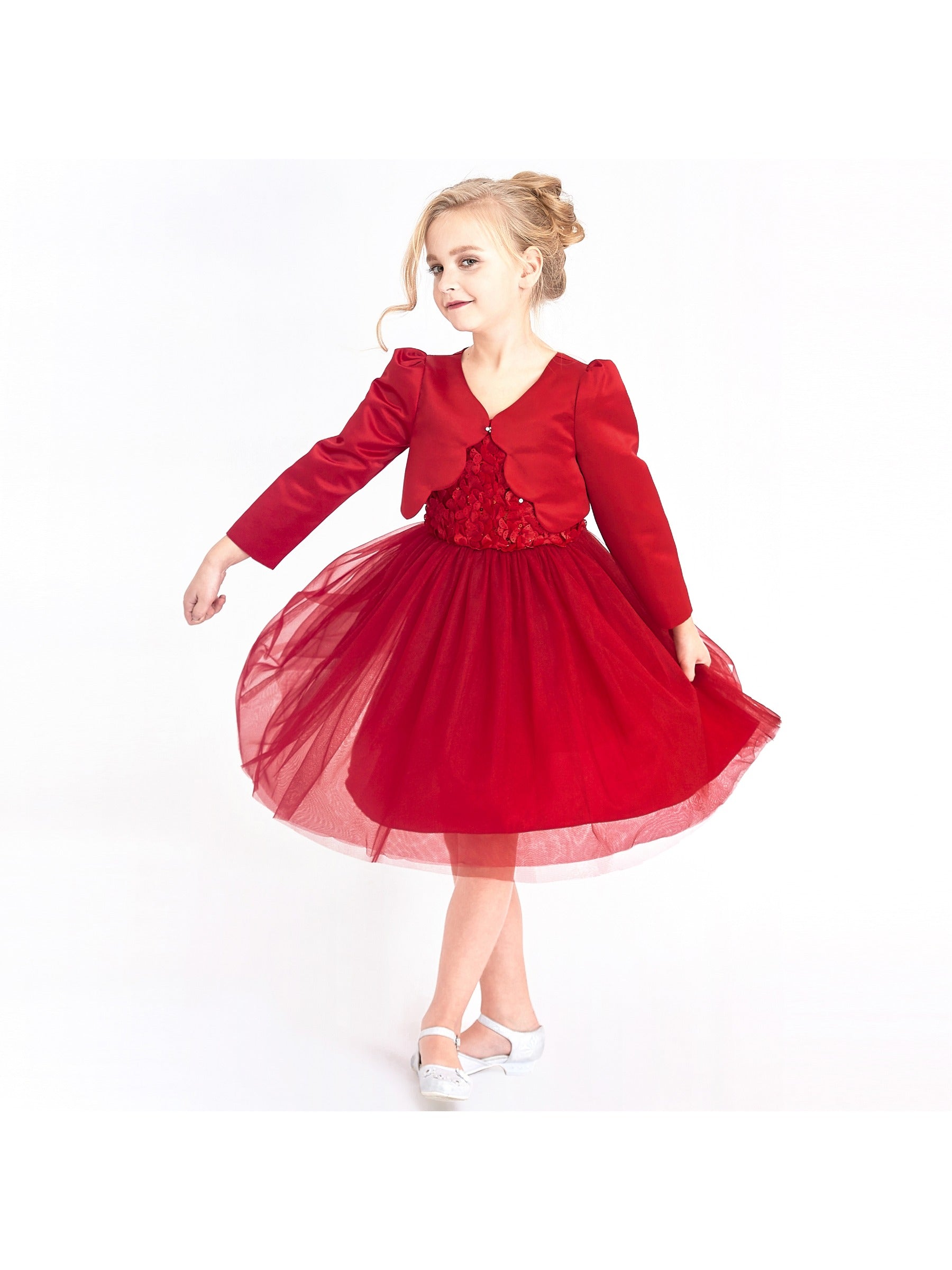 Flower Girls Dress Red Long Sleeve Shrug Bolero Red