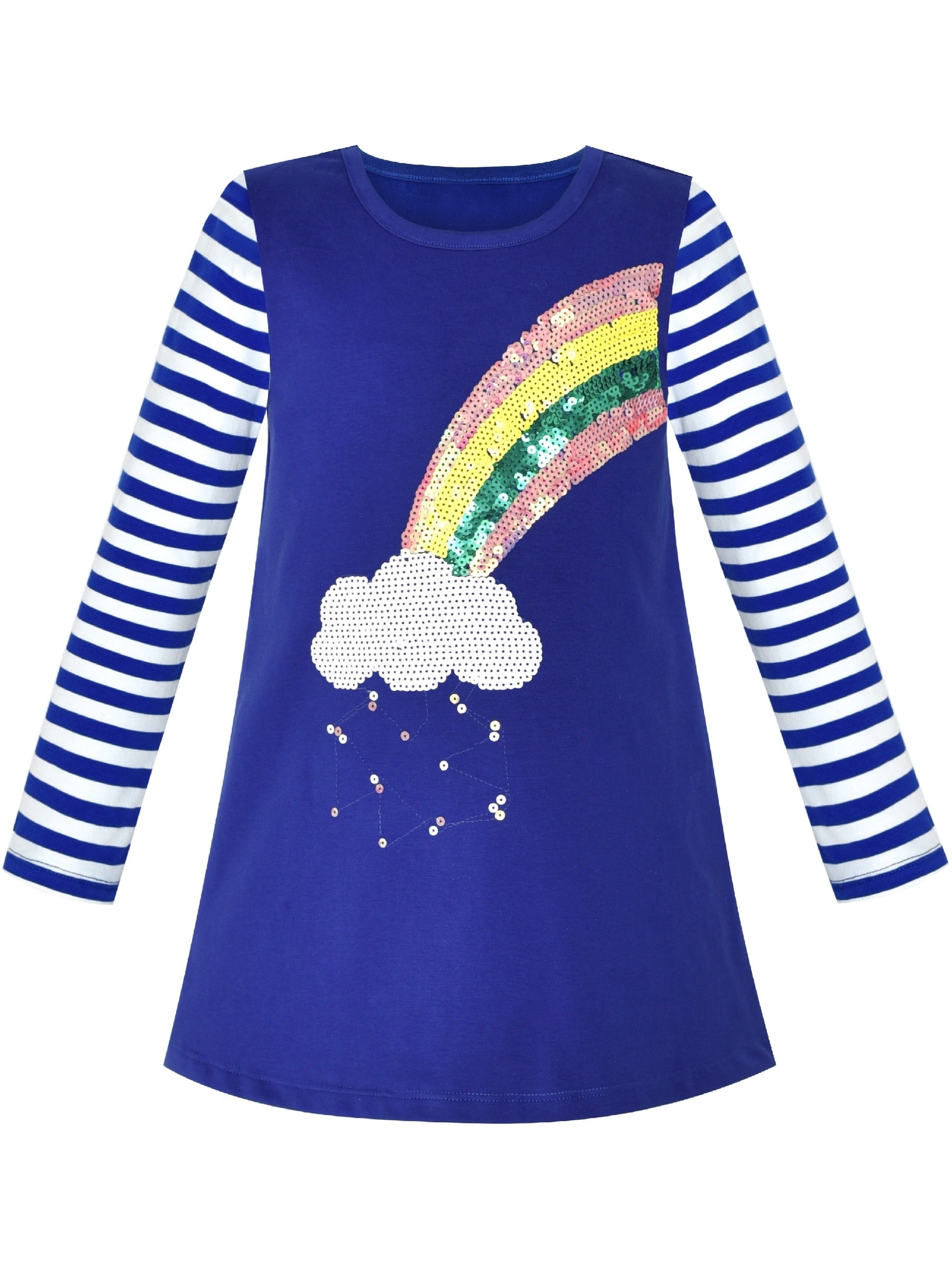 Girls Dress Christmas Santa Pink Cotton Long Sleeve Blue