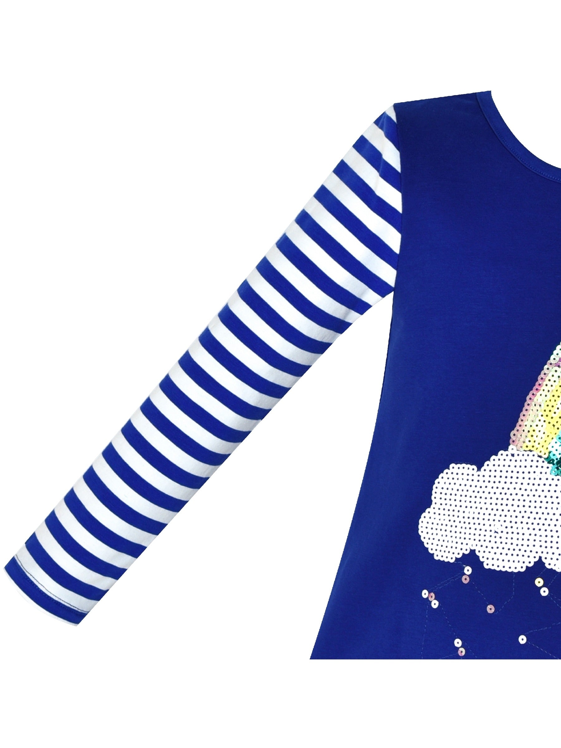 Girls Dress Christmas Santa Pink Cotton Long Sleeve Blue