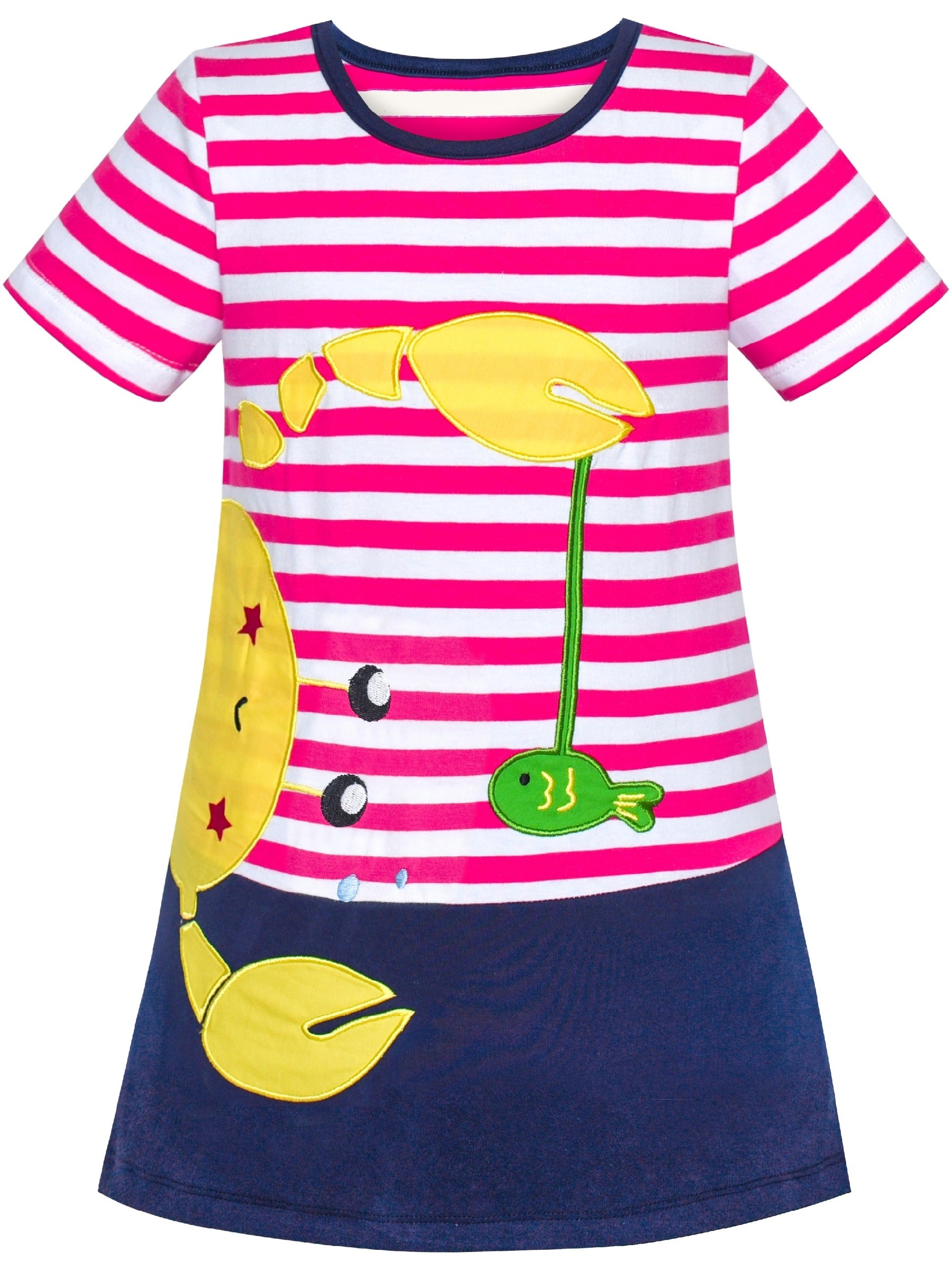 Girls Dress Tee Cotton Sunflower Petal Short Sleeve Pink