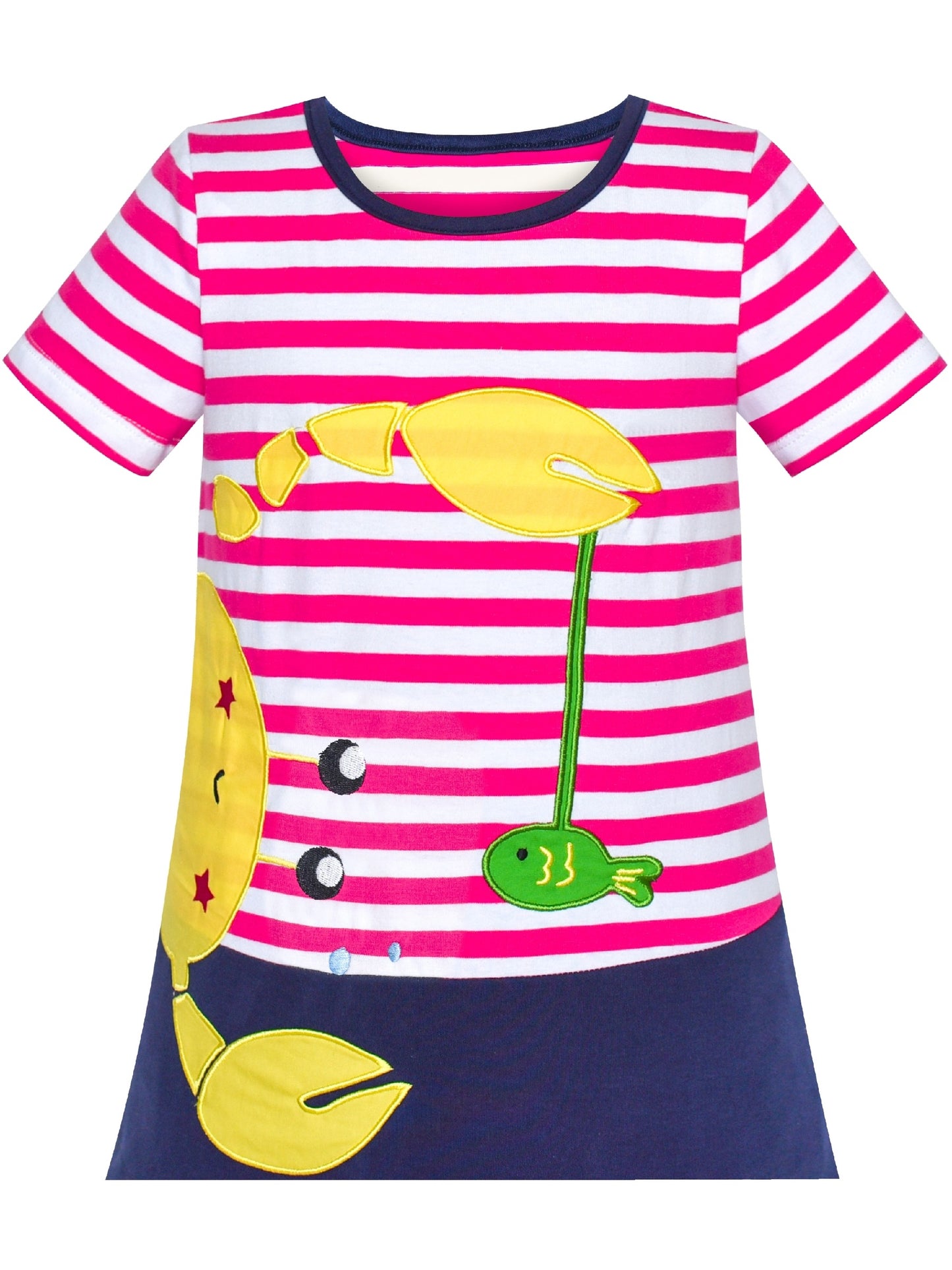 Girls Dress Tee Cotton Sunflower Petal Short Sleeve Pink