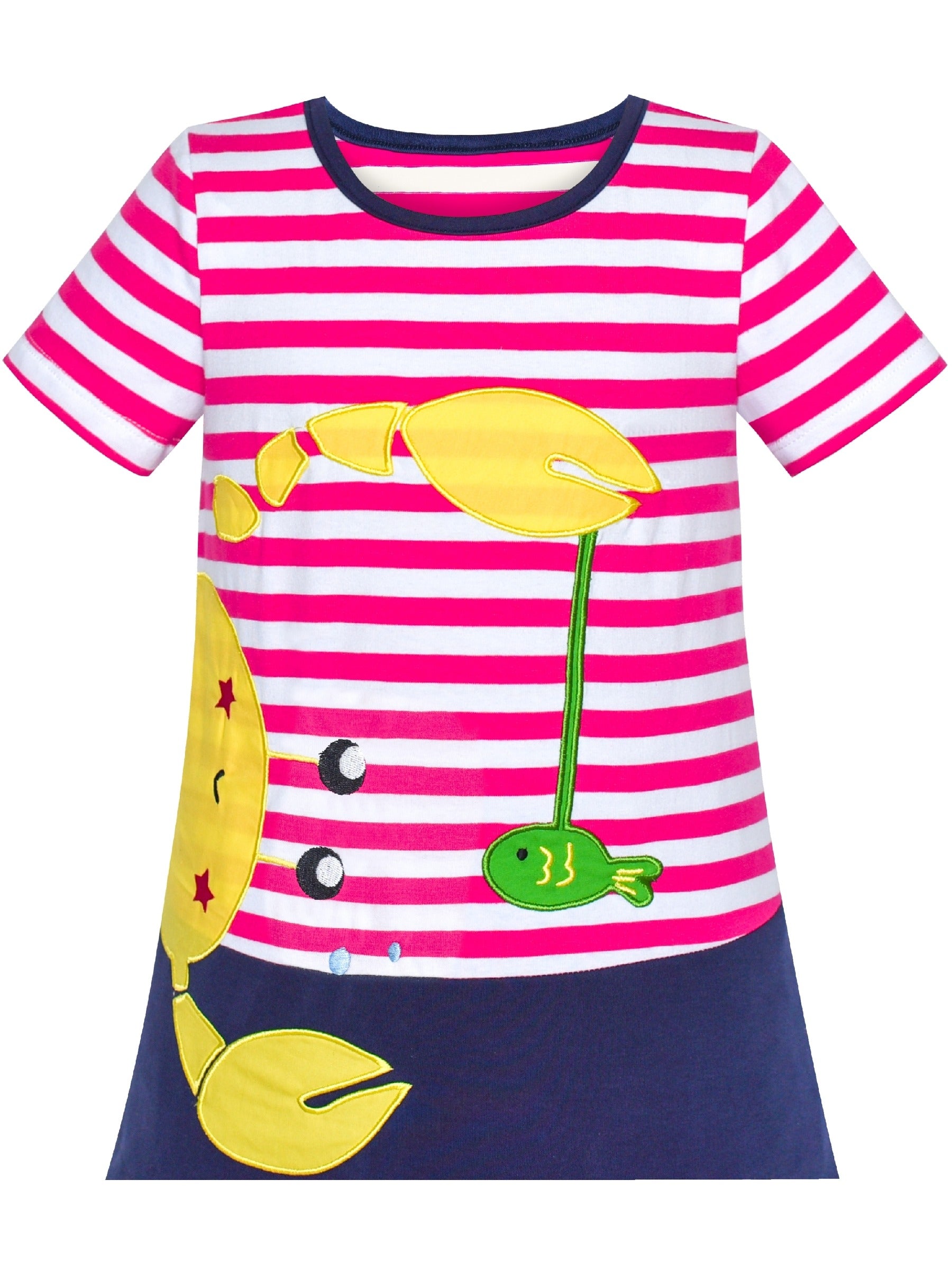 Girls Dress Tee Cotton Sunflower Petal Short Sleeve Pink