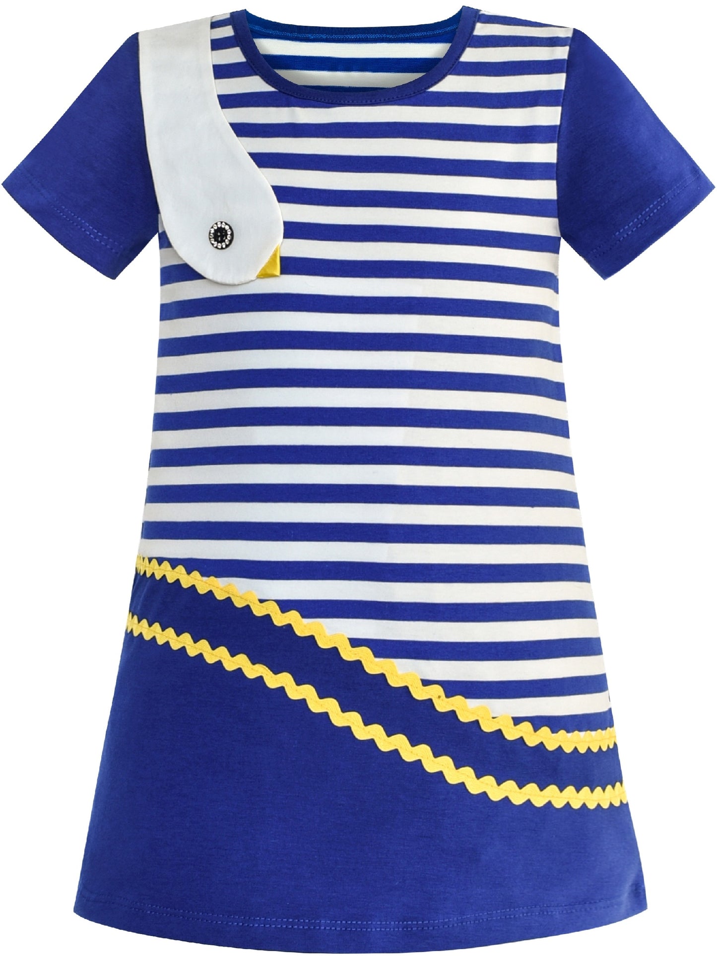 Girls Dress Tee Cotton Sunflower Petal Short Sleeve Blue