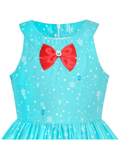 Girls Dress Christmas Santa Snow Xmas Party Turquoise - Blue Reindeer