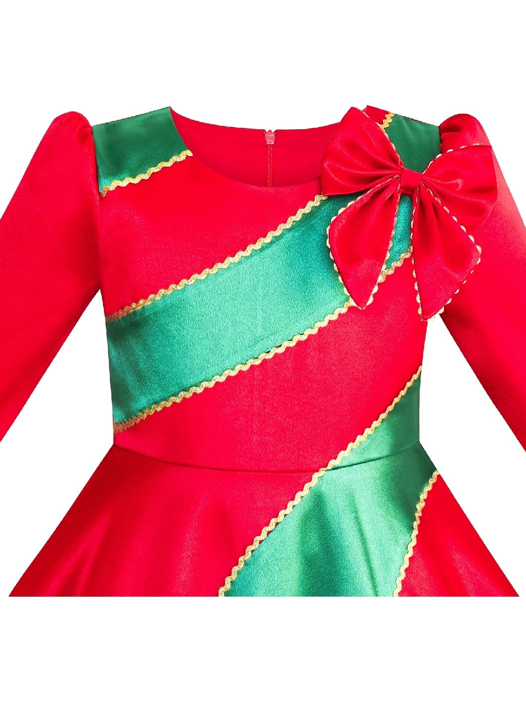 Girls Dress 3/4 Sleeve Christmas Santa Jingle Bell Snow Red