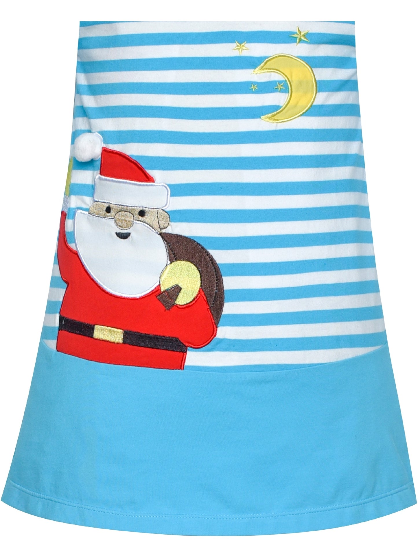 Girls Dress Christmas Santa Pink Cotton Long Sleeve Blue