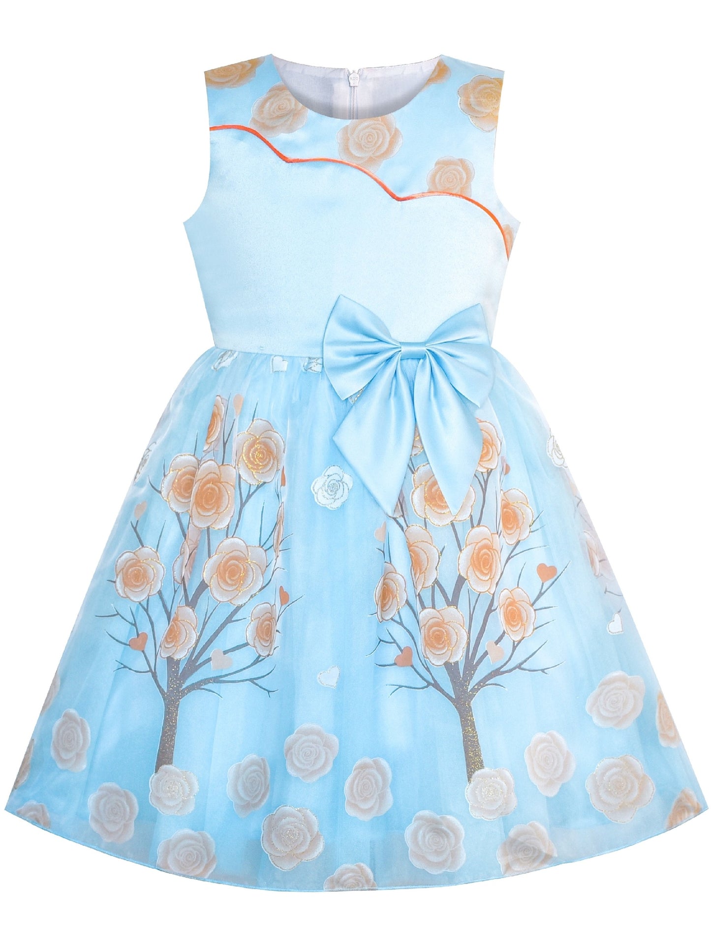 Girls Dress Sleeveless Lace Tulle Wave Pattern Black White Blue