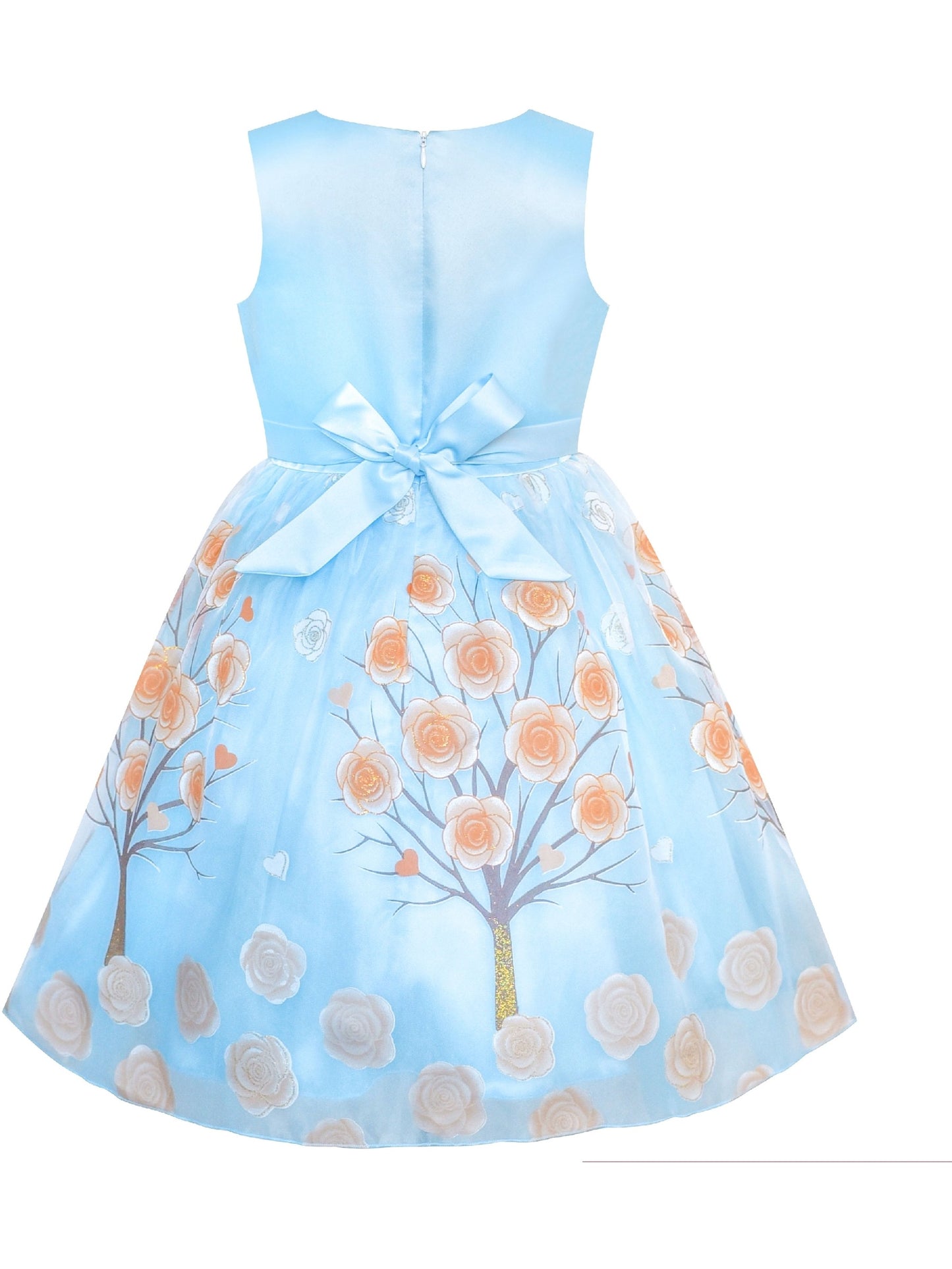 Girls Dress Sleeveless Lace Tulle Wave Pattern Black White Blue