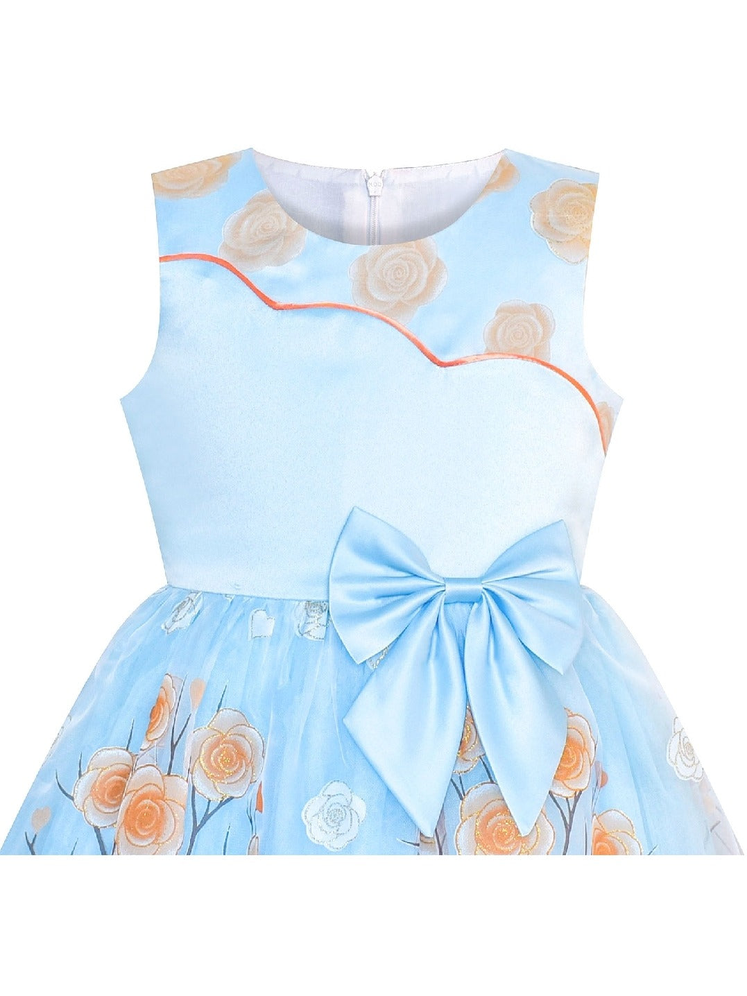 Girls Dress Sleeveless Lace Tulle Wave Pattern Black White Blue