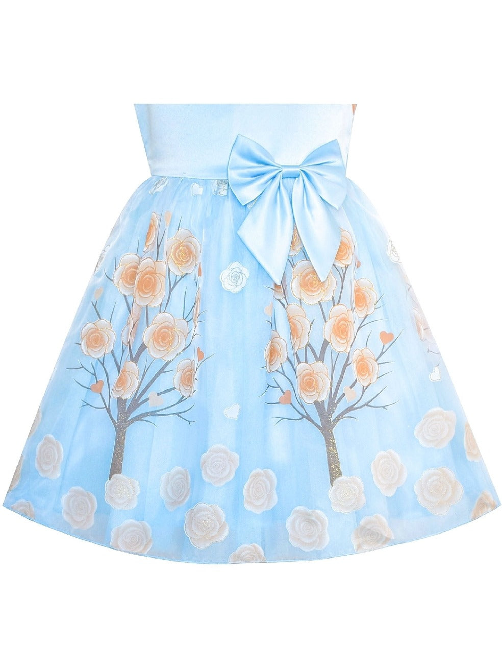 Girls Dress Sleeveless Lace Tulle Wave Pattern Black White Blue