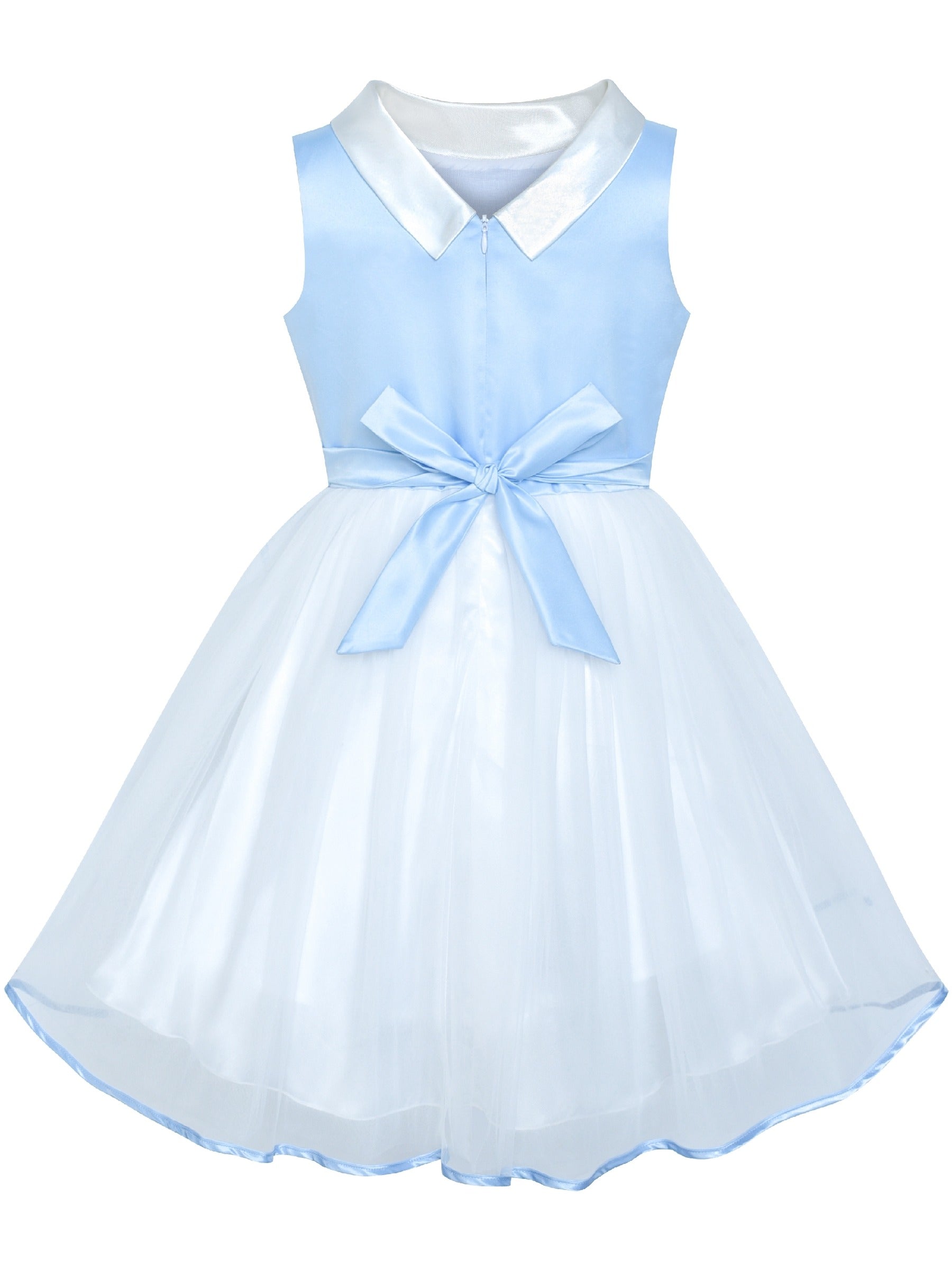 Flower Girls Dress Blue and White Butterfly Pageant Blue