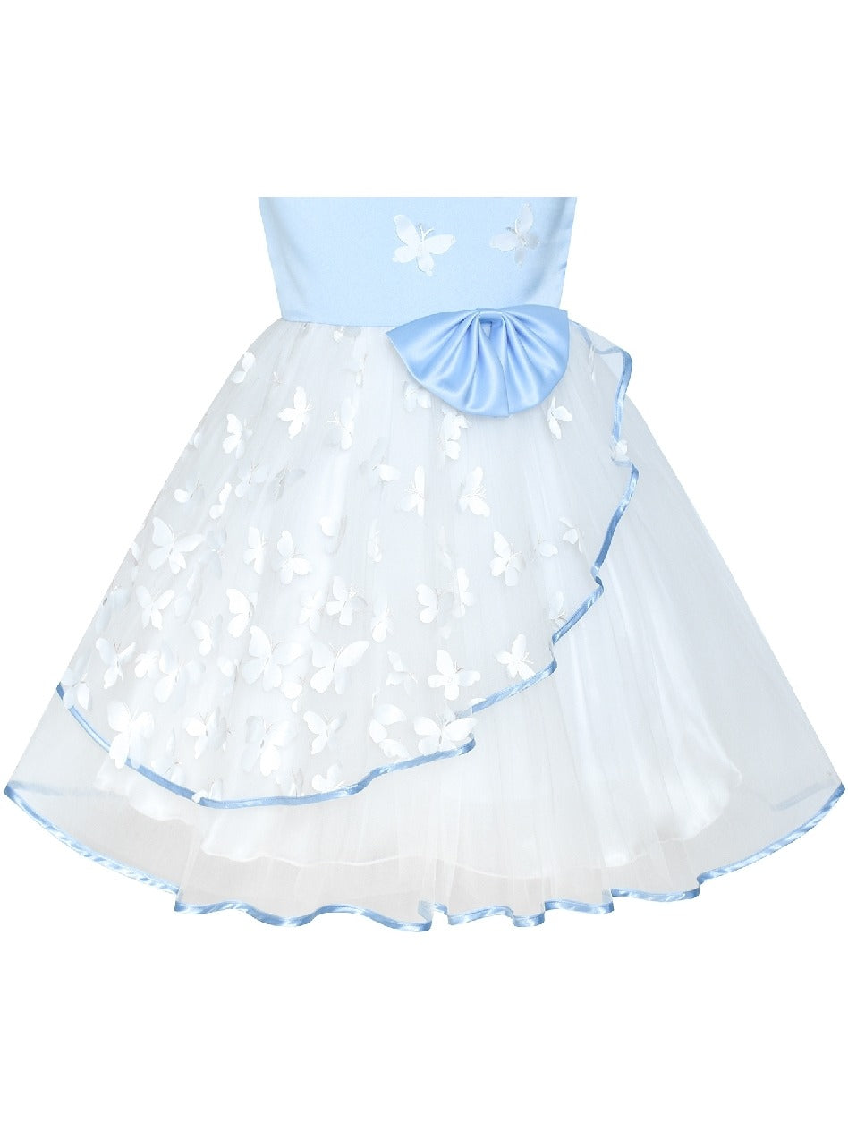 Flower Girls Dress Blue and White Butterfly Pageant Blue