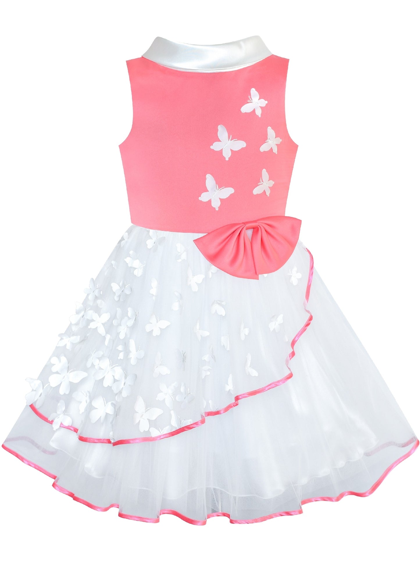 Flower Girls Dress Blue and White Butterfly Pageant Red