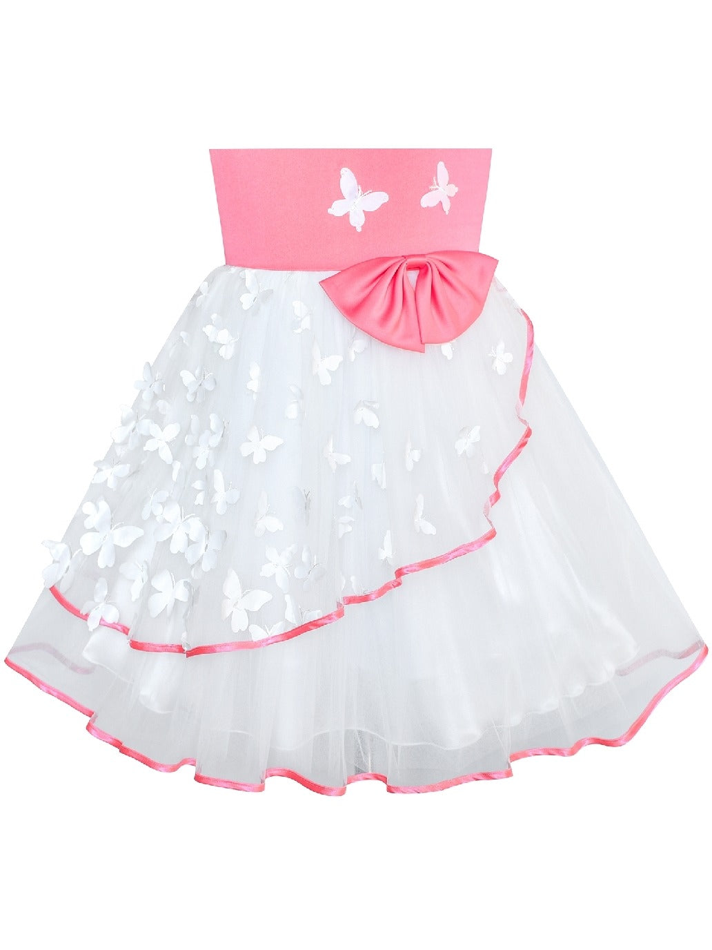 Flower Girls Dress Blue and White Butterfly Pageant Red
