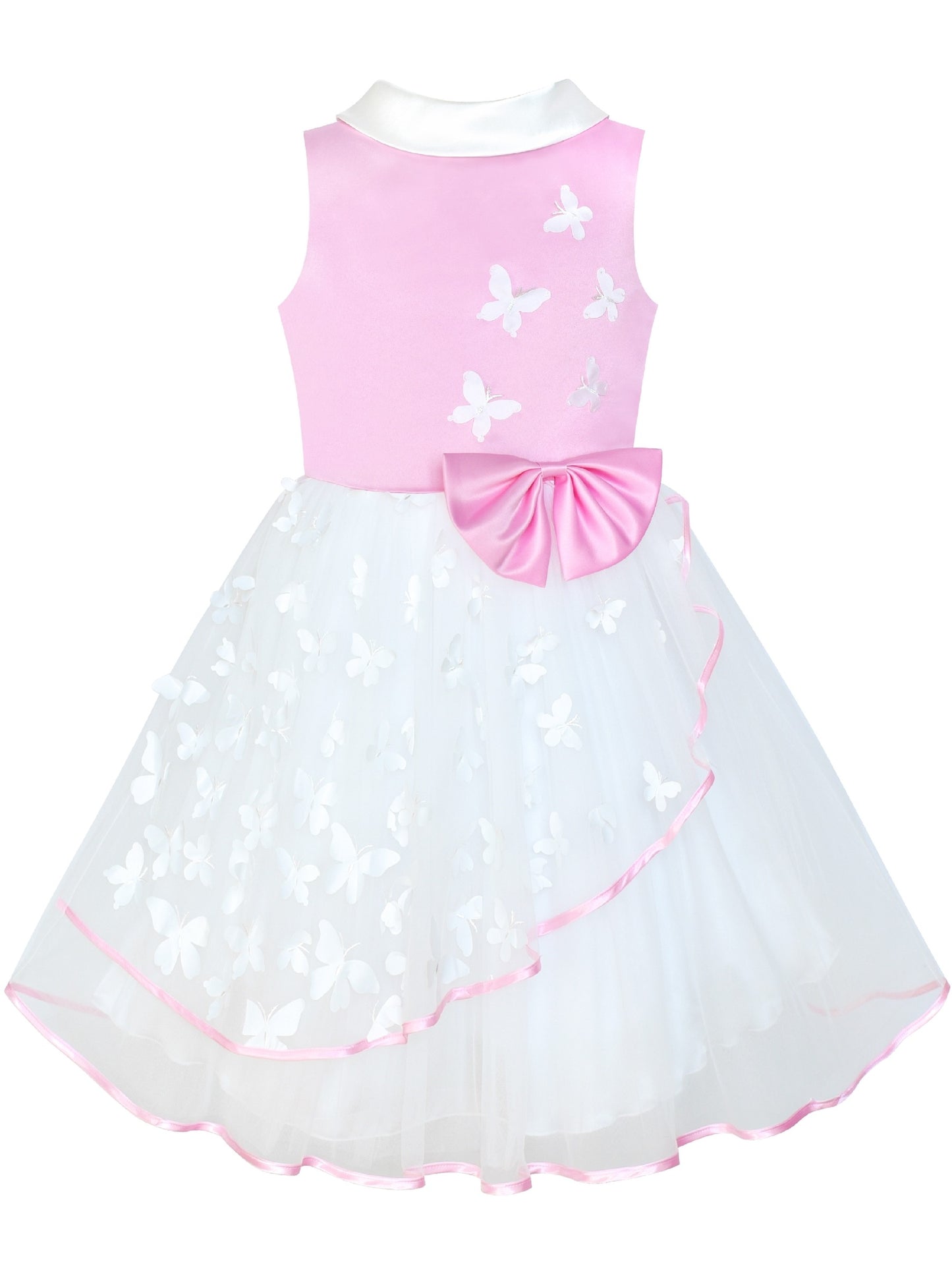 Flower Girls Dress Blue and White Butterfly Pageant Pink