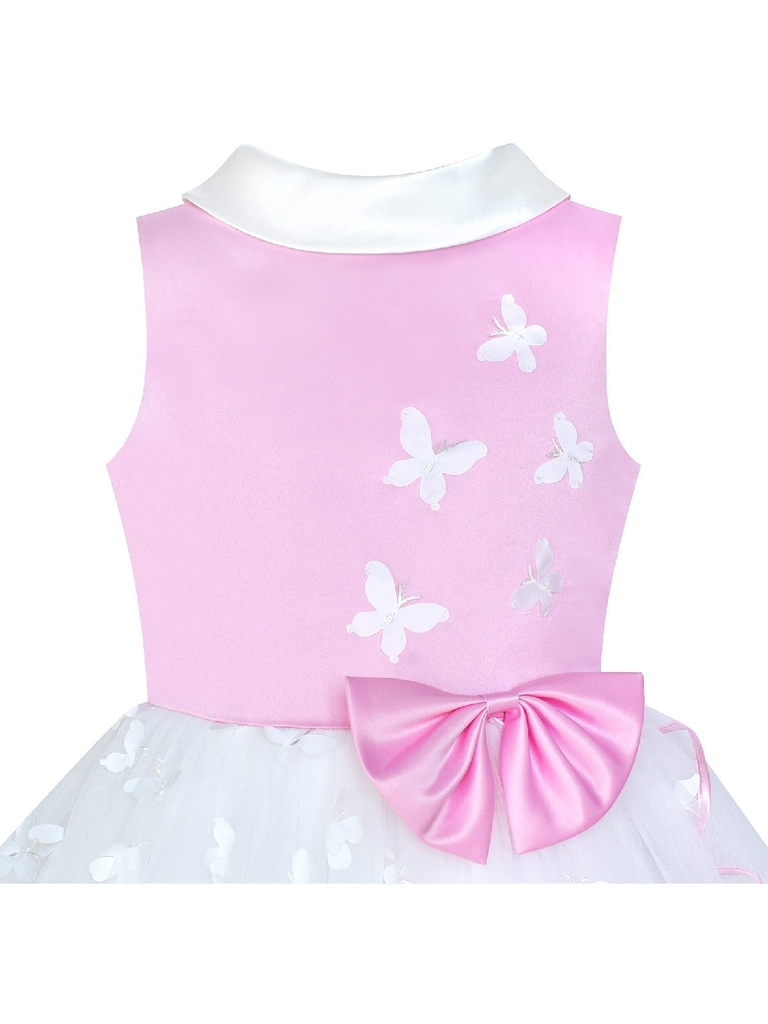 Flower Girls Dress Blue and White Butterfly Pageant Pink