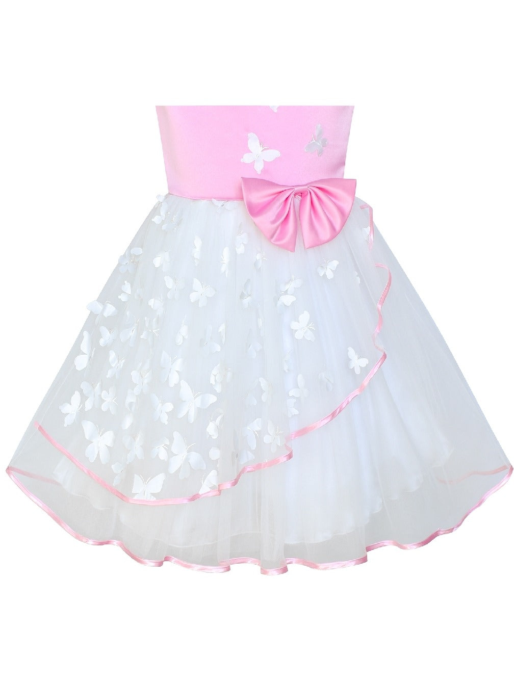 Flower Girls Dress Blue and White Butterfly Pageant Pink