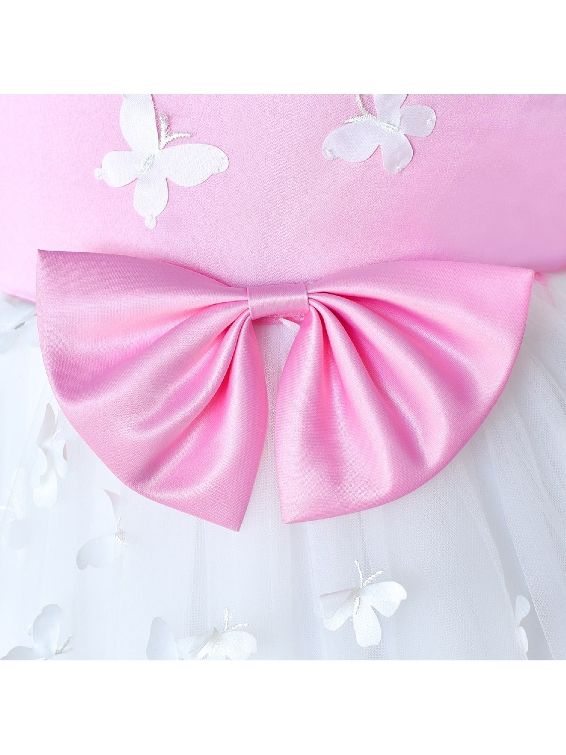 Flower Girls Dress Blue and White Butterfly Pageant Pink