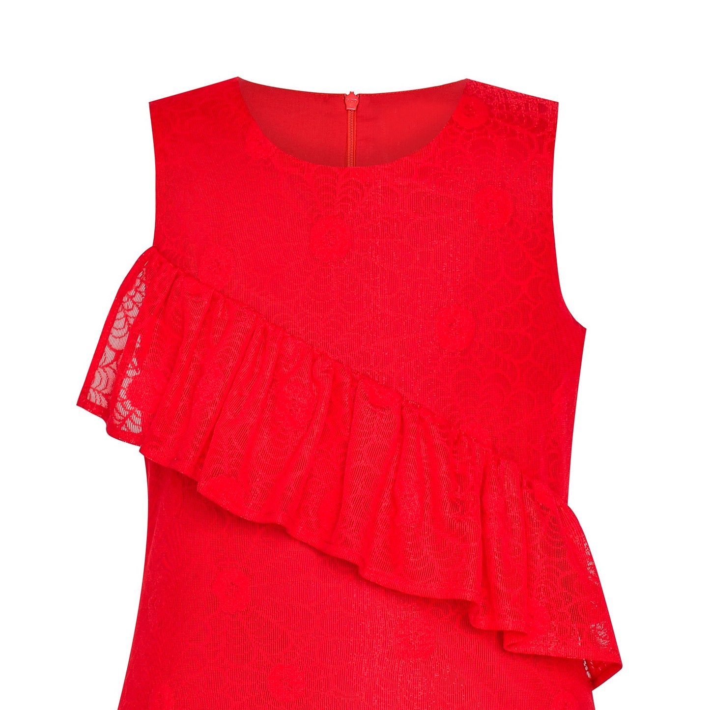 Girls Dress A-line Red Lace Ruffle Skirt Birthday Party Red