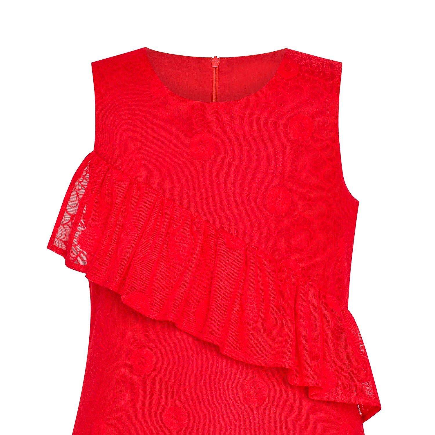 Girls Dress A-line Red Lace Ruffle Skirt Birthday Party Red