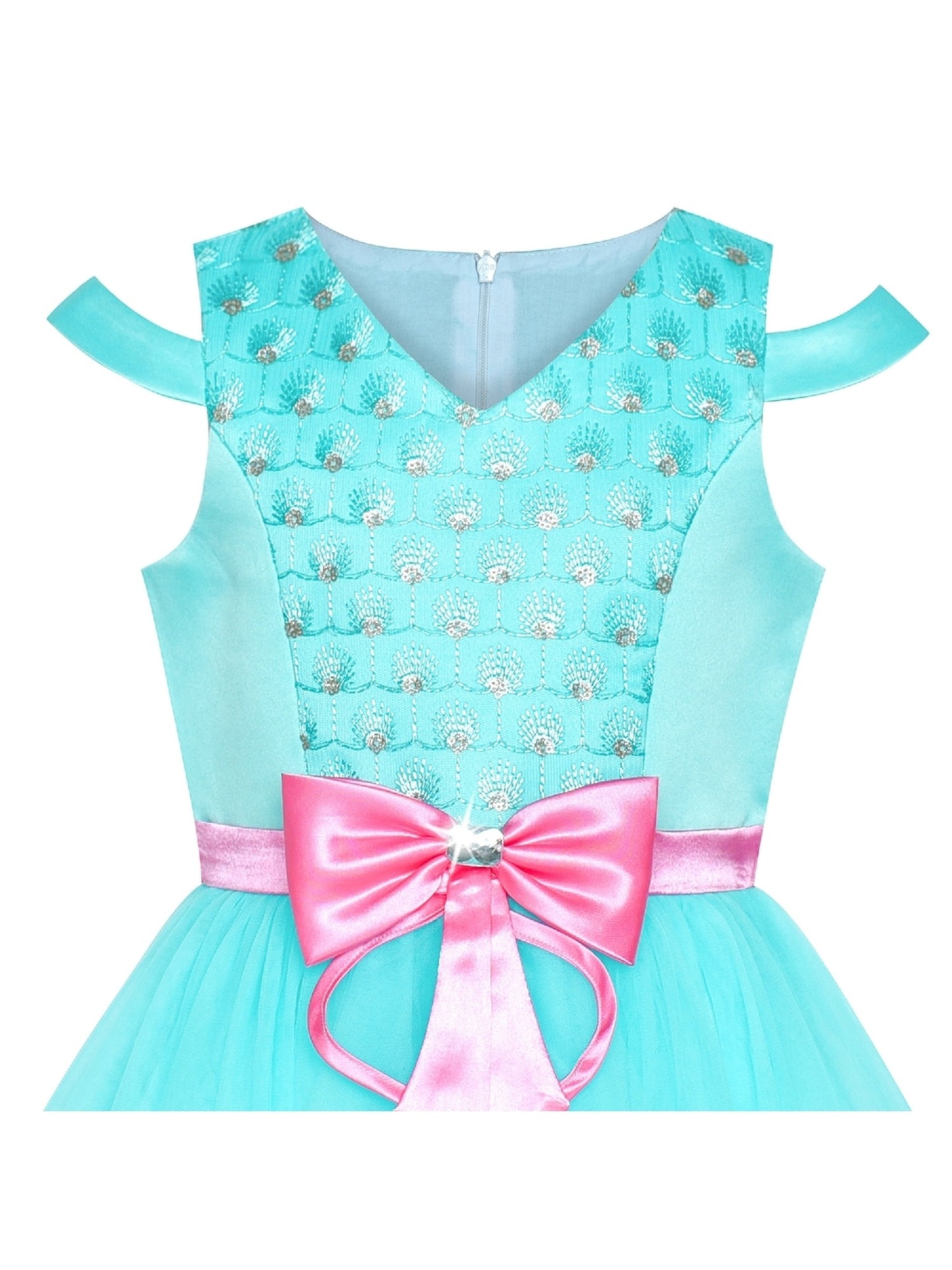 Flower Girls Dress Bow Tie Hi-low Wedding Party Blue