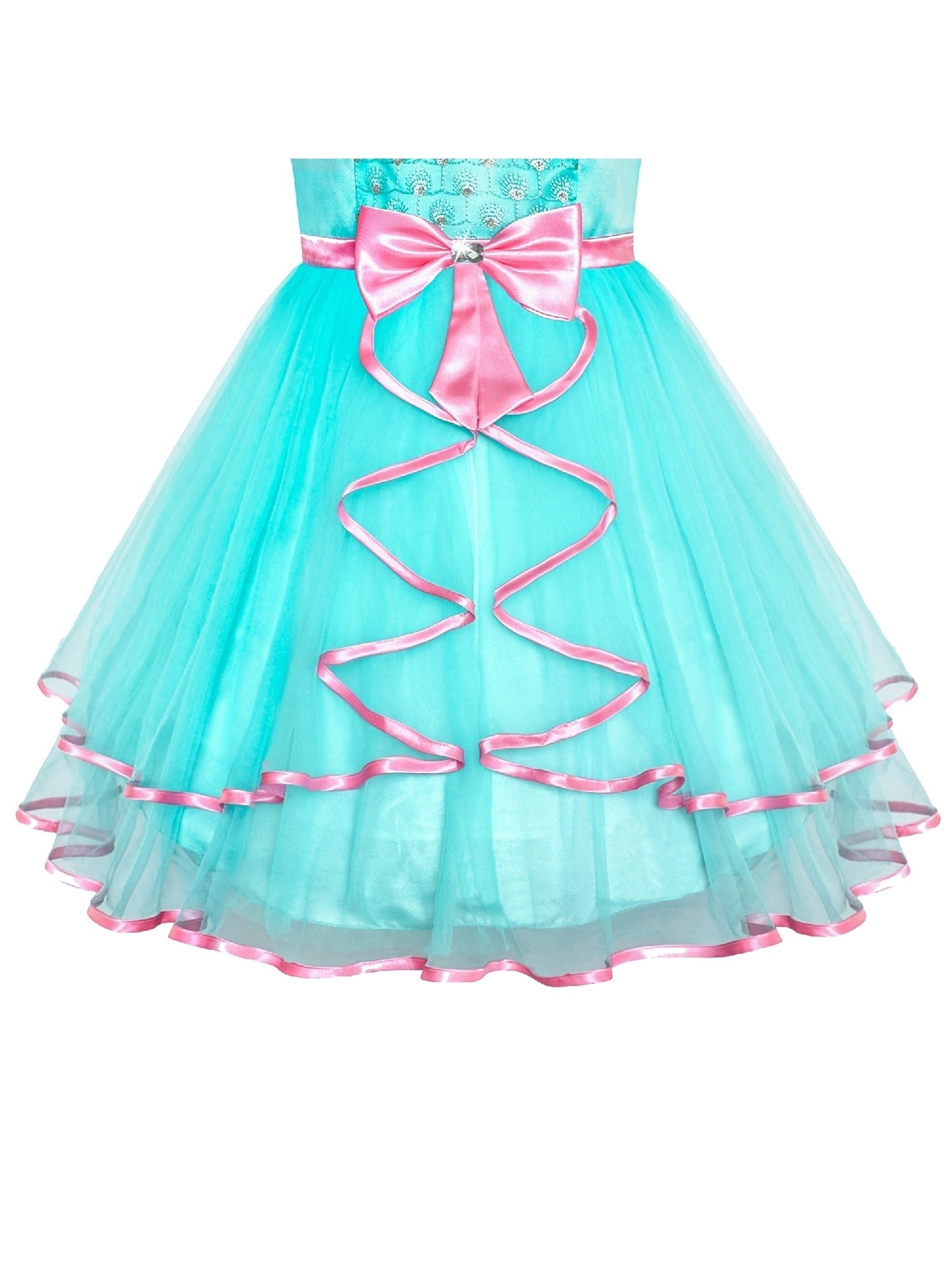 Flower Girls Dress Bow Tie Hi-low Wedding Party Blue