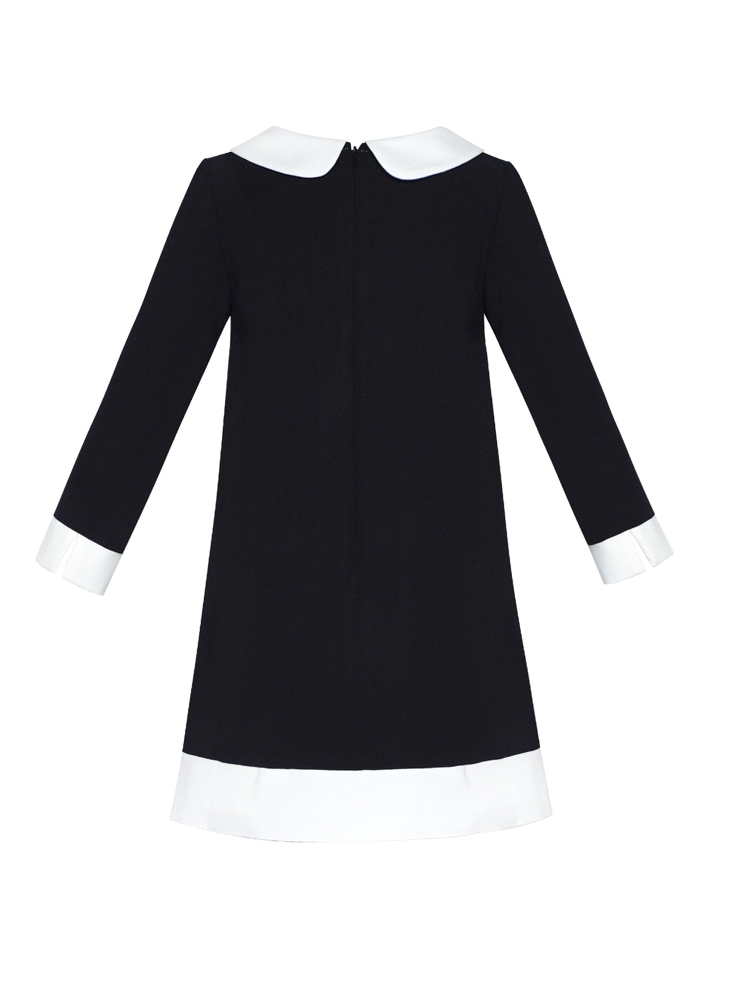 Girls Dress White Collar Velvet Ruffle Sleeve School Uniform Long Sleeve Black