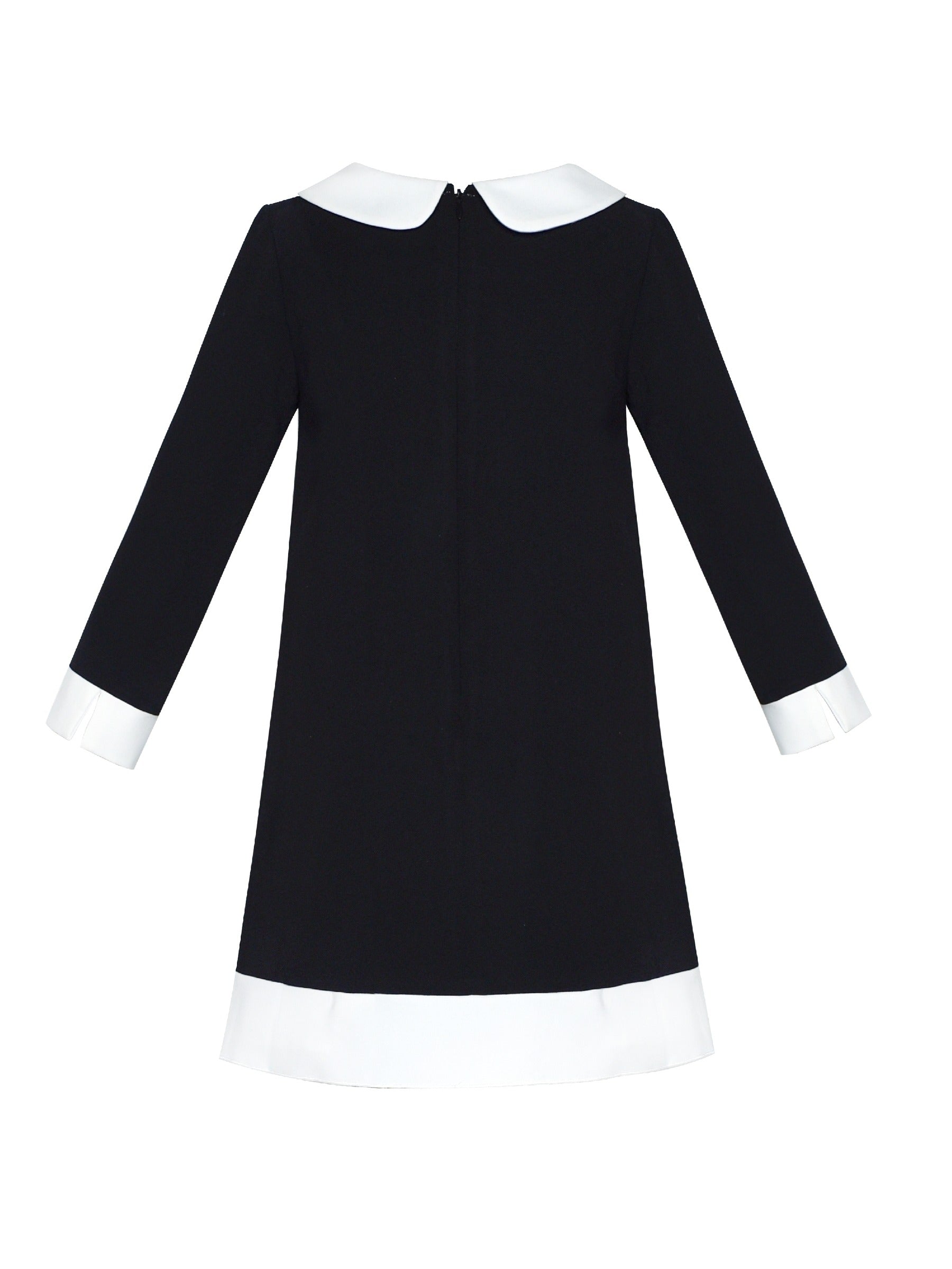 Girls Dress White Collar Velvet Ruffle Sleeve School Uniform Long Sleeve Black