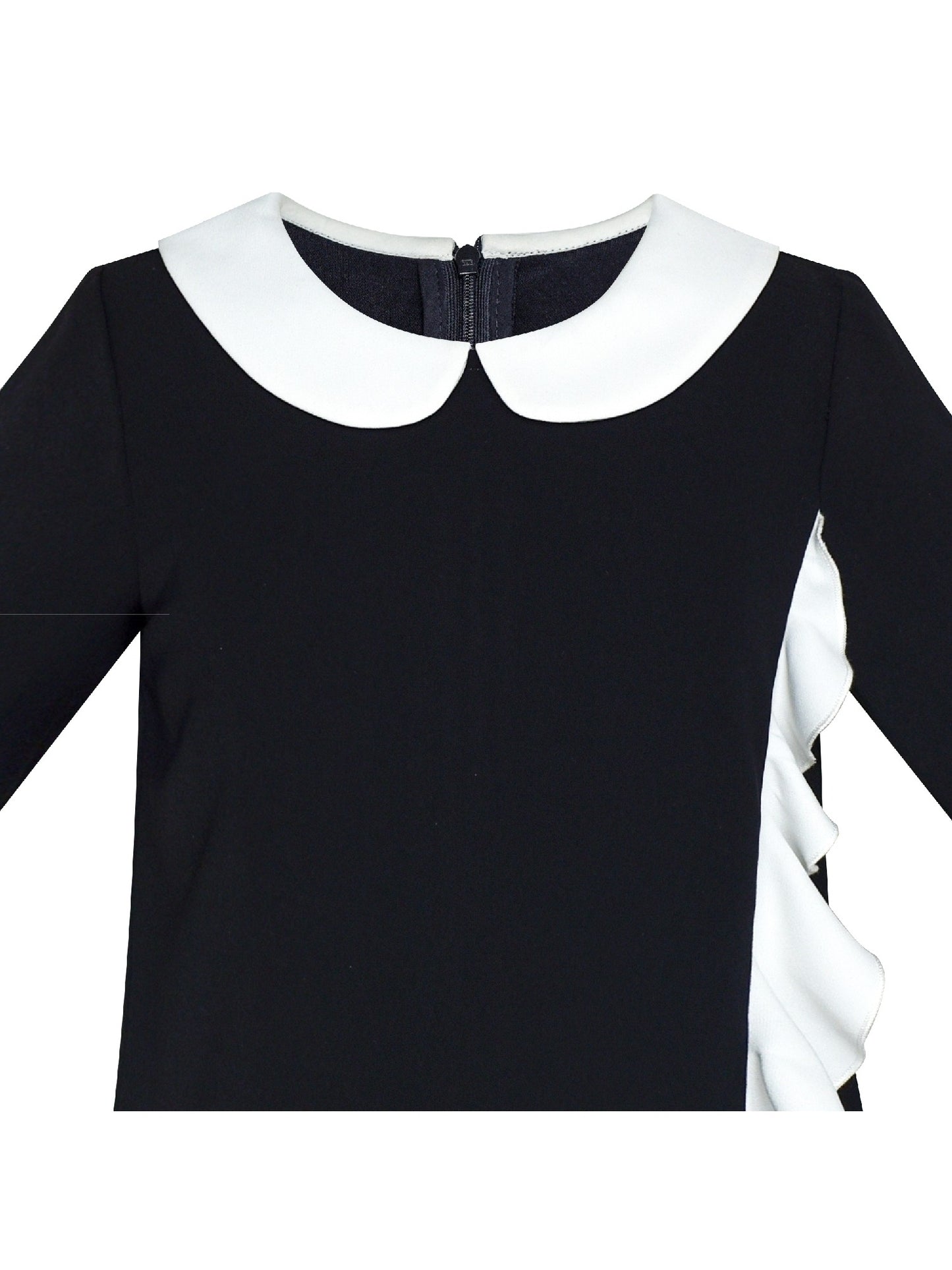 Girls Dress White Collar Velvet Ruffle Sleeve School Uniform Long Sleeve Black