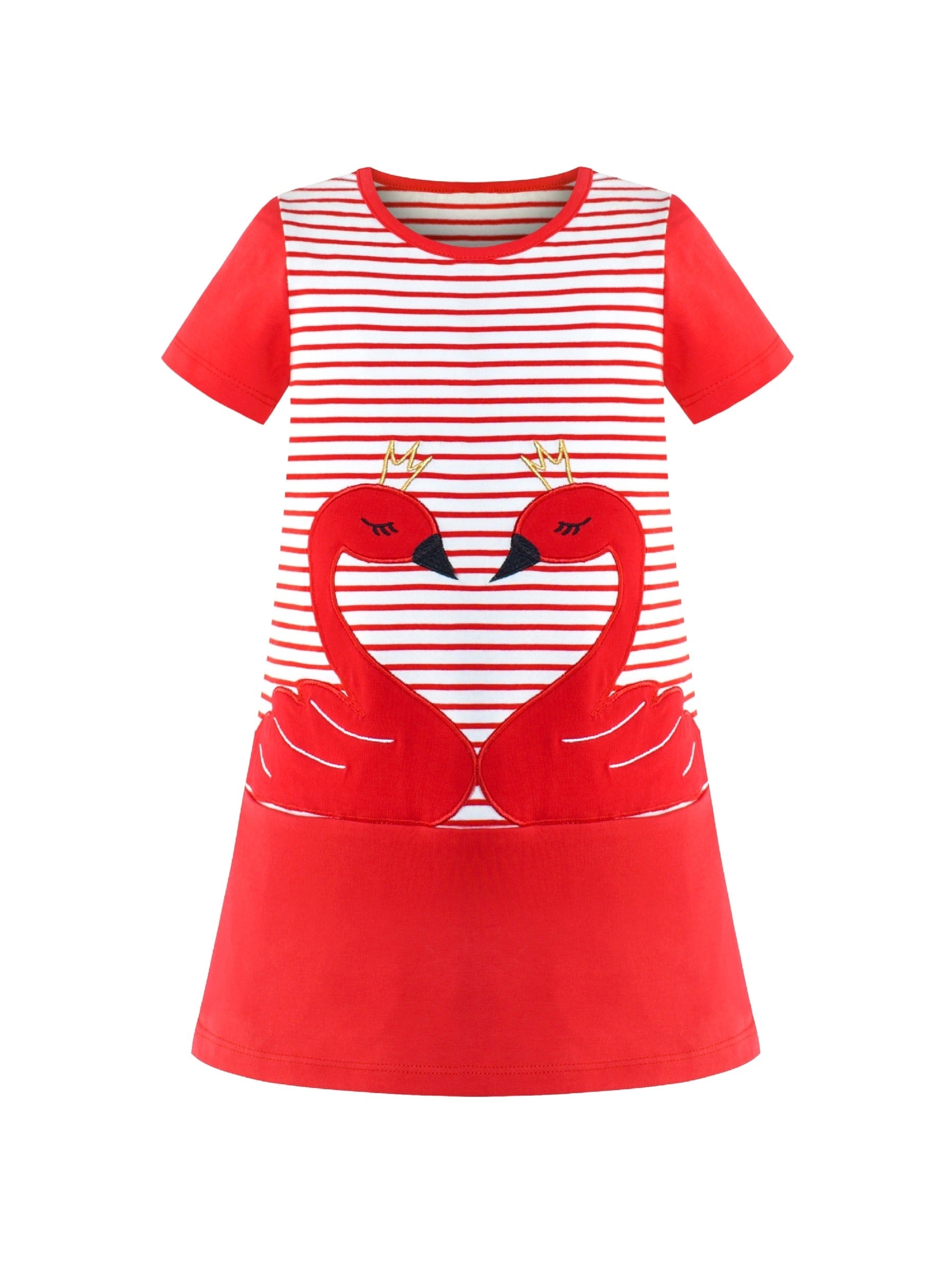 Girls Dress Cotton Green Crocodile Dinosaur Pocket Short Sleeve Red
