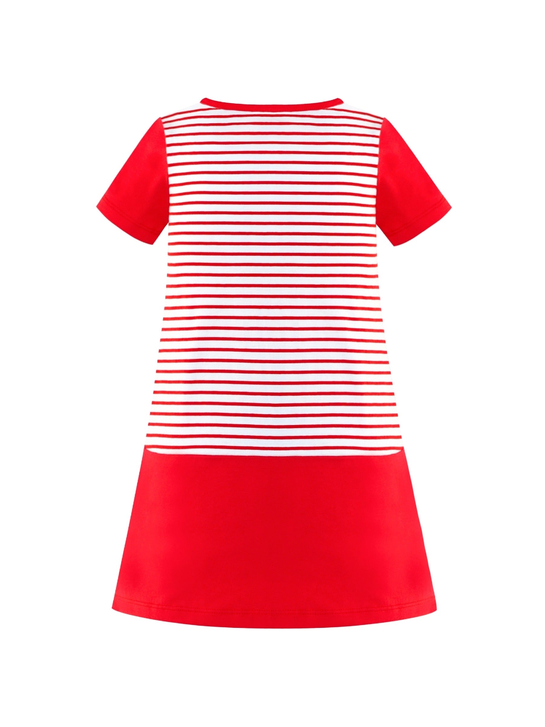 Girls Dress Cotton Green Crocodile Dinosaur Pocket Short Sleeve Red