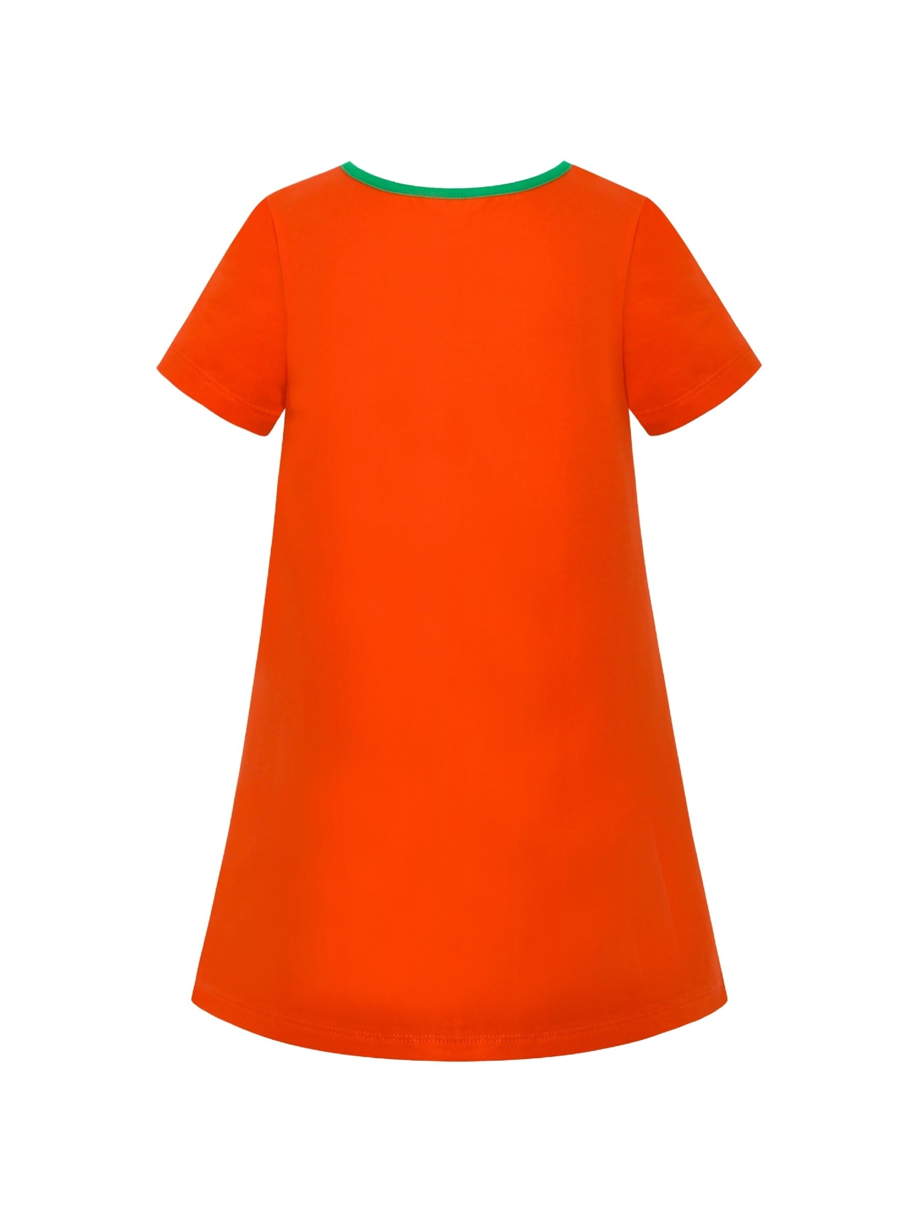 Girls Dress Cotton Green Crocodile Dinosaur Pocket Short Sleeve Orange